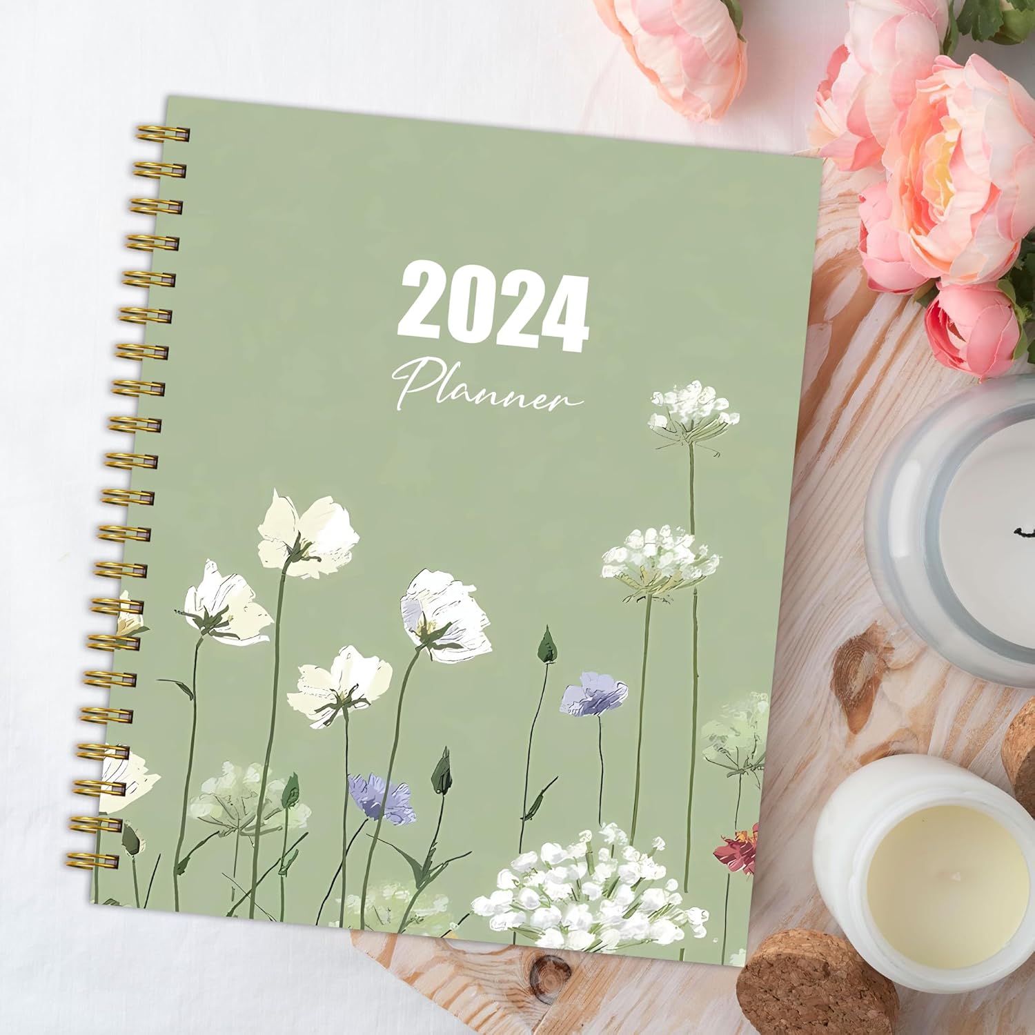 Agenda 2024-2024 semanal y mensual con pestañas mensuales, bolsillo interior, enero 2024 a diciembre 2024, agenda con calendario en espiral de 8.5 x