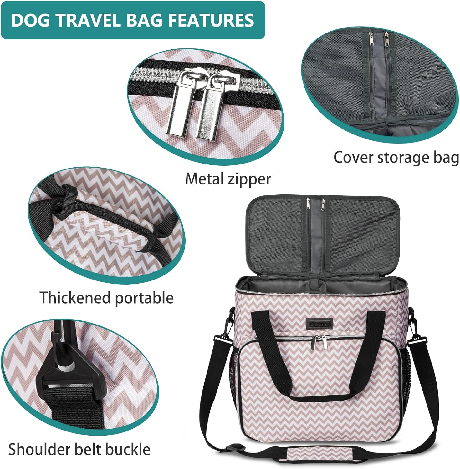 BAGLHER Bolsa de viaje para perros, bolsa de viaje para mascotas (todos los suministros de viaje para mascotas), con 2 recipientes de comida para