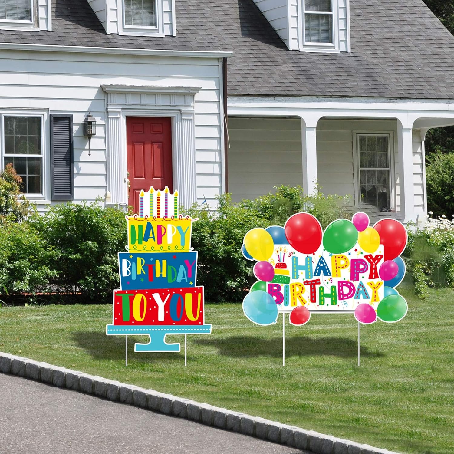 URATOT Paquete de 2 letreros de cumpleaños para patio, decoración de césped al aire libre, para tartas de cumpleaños, globos de cumpleaños, letreros