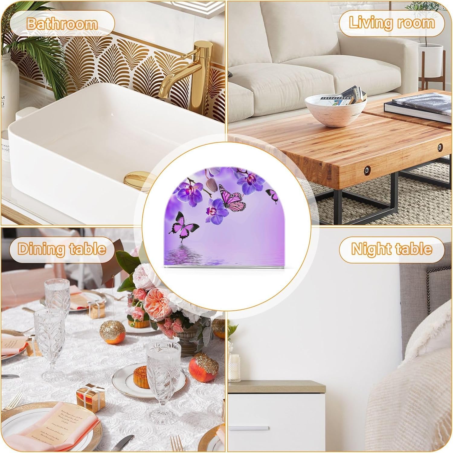 Servilletero para mesa con diseño floral de mariposa acrílica, soporte de servilleta de papel, soporte de mesa independiente para cocina,