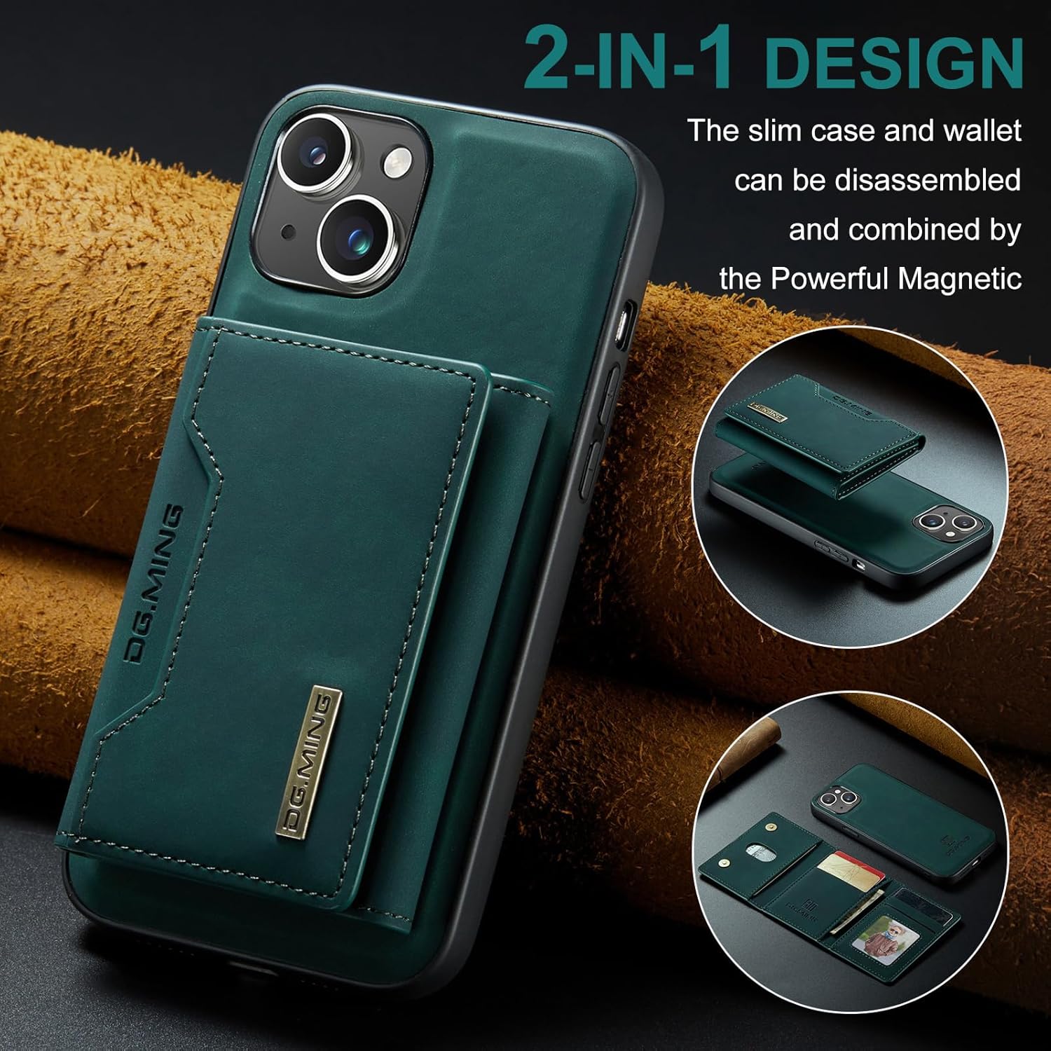 SZHAIYU Fundas de cuero tipo cartera para teléfono compatibles con iPhone 15, con tarjetero para hombre, 6.1 pulgadas, contraportada desmontable 2