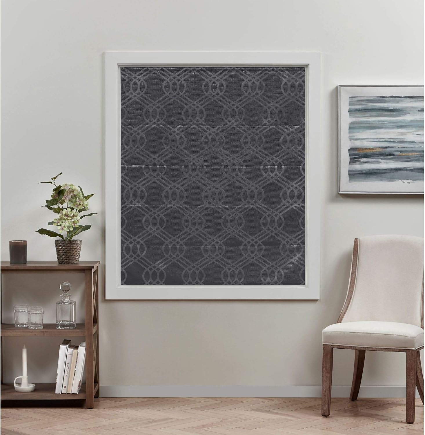 Exclusive Home Prague Trellis – Persiana romana 100% de poliéster opaca, 23 x 64 pulgadas, color gris