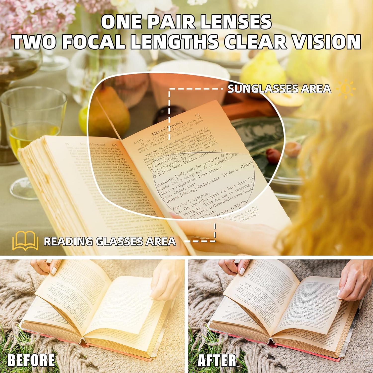 JM Paquete de 2 lentes de lectura bifocales clásicos, cuadrados, elegantes, degradados, para mujer +2.25