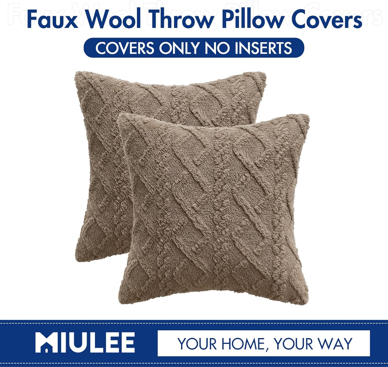 MIULEE Paquete de 2 fundas de almohada decorativas de lana sintética suave, mullida, de forro polar corto, cuadradas, fundas de cojín sólidas para