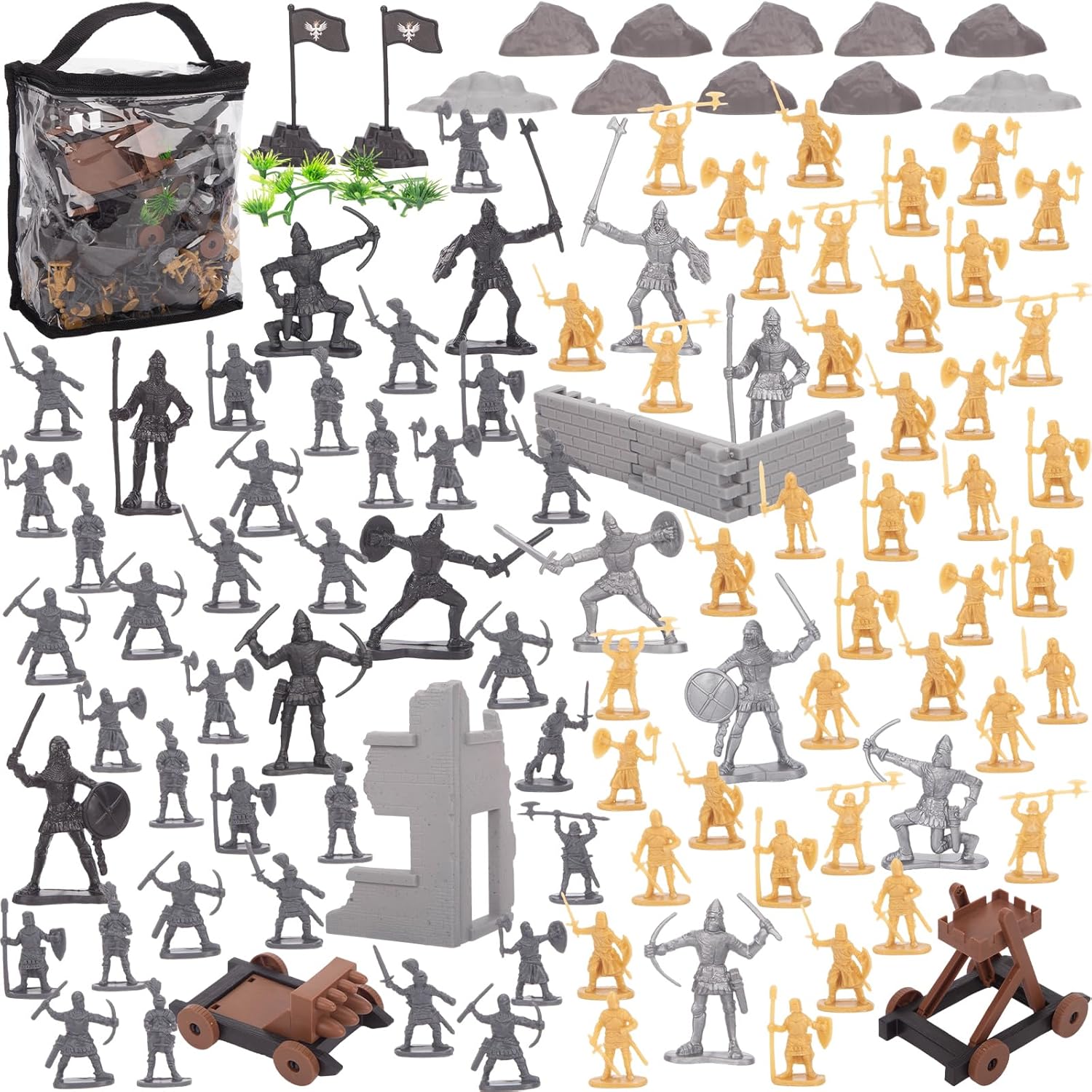 MCPINKY 250 figuras medievales de caballero, figuras de acción de caballero del ejército para hombres, juego de juguetes de soldados antiguos