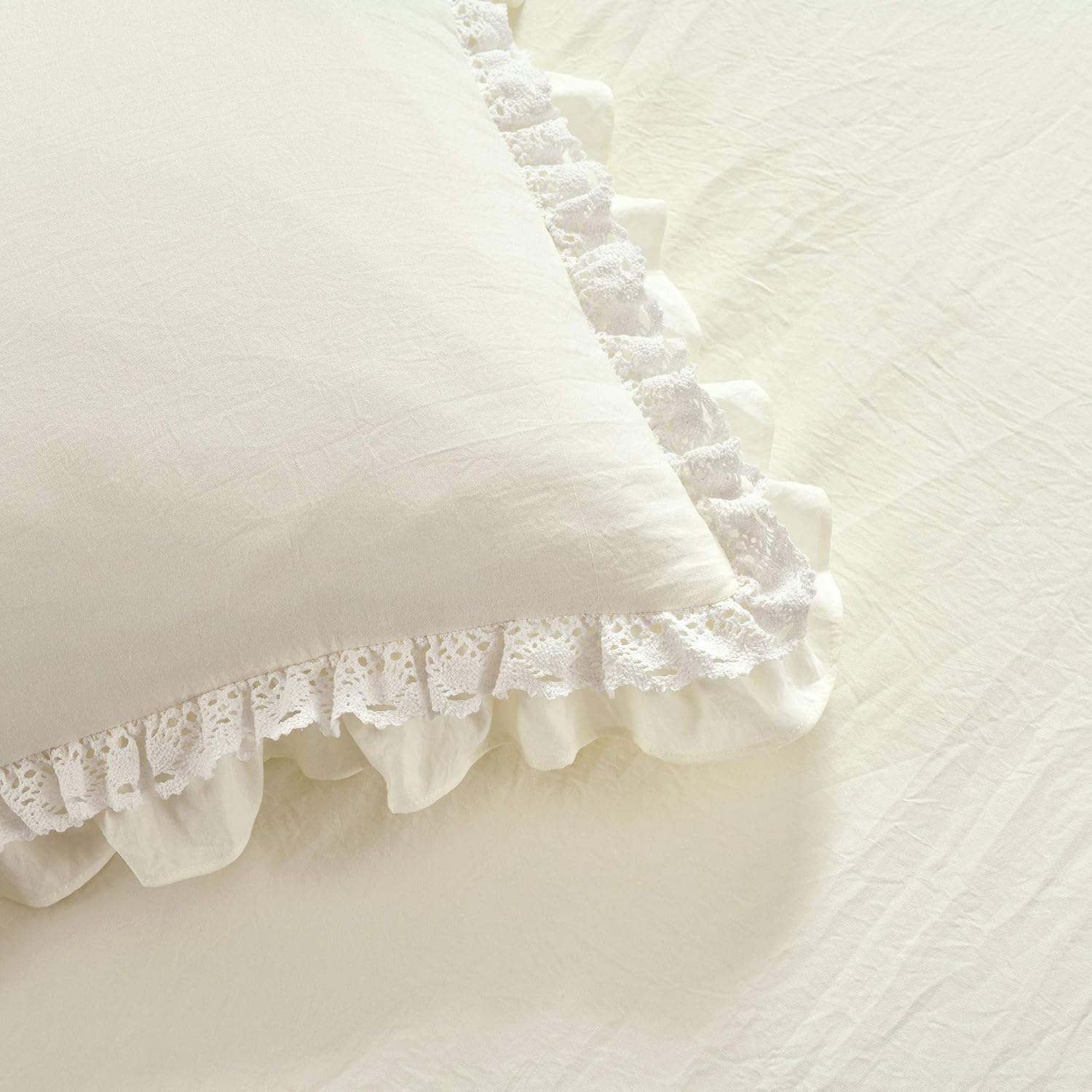 Lush Décor – Juego de Cubrecama con falda de volantes para cama sencilla, estilo Shabby Chic, juego de 2 piezas, Poliéster, Ivory, King