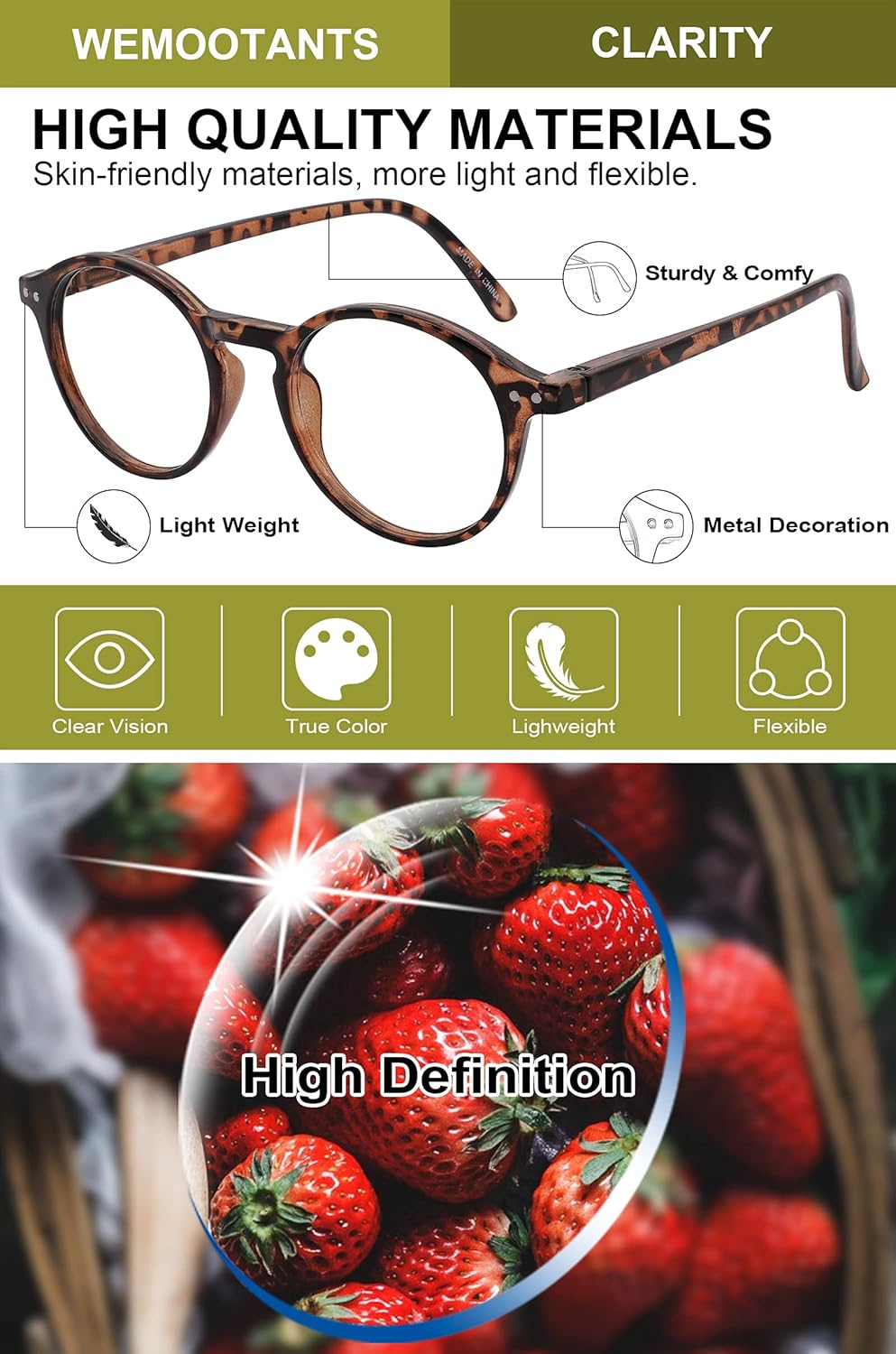 WEMOOTANTS Gafas de lectura redondas para mujer, retro, lectoras nerd, ligeras, modernas, 100, 125, 150, 175, 200, 225, 250, 275, 300, 325, 350,