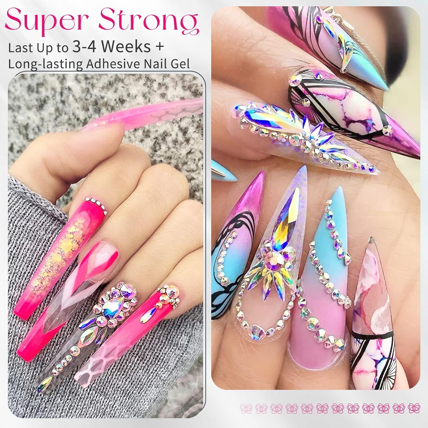 Pegamento de uñas de gel  0.7 fl oz x 2 unidades, gel de pegamento sólido para puntas de uñas, uñas a presión, gel de pegamento de uñas súper fuerte