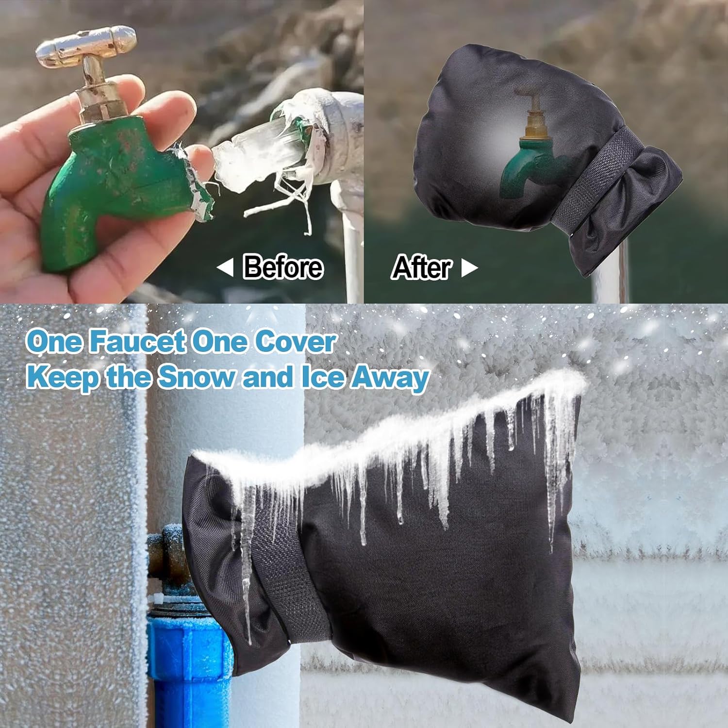 Outdoor Faucet Covers, Waterproof Pipe Insulation Hose Cover Socks, Winter Water Faucet Cover Socks Anti-Freezing Protection Insulated Hose Bib