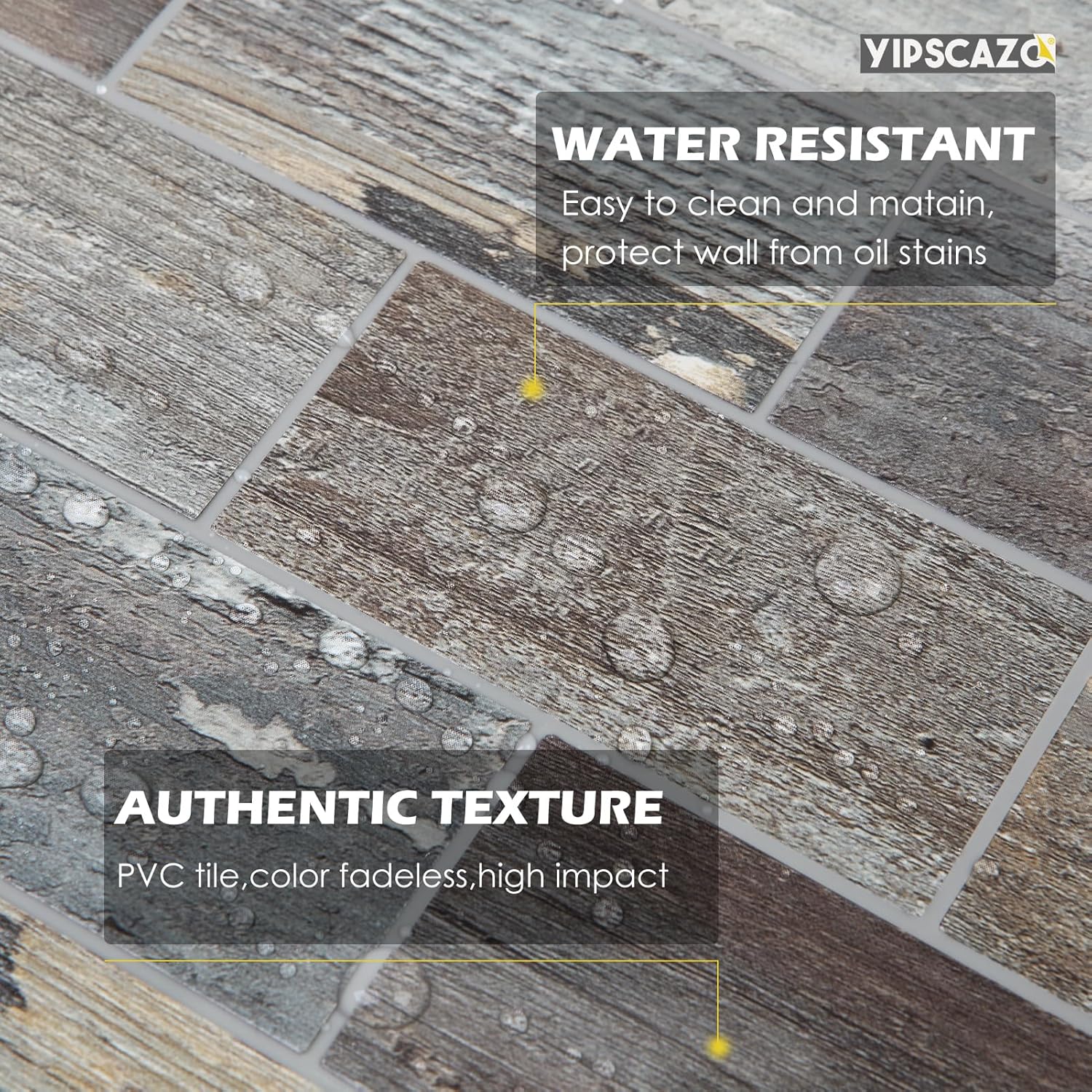 Yipscazo 10 hojas para despegar y pegar para azulejos de cocina, madera rústica para salpicaduras de baño, chimenea, lavandería, azulejos de pared