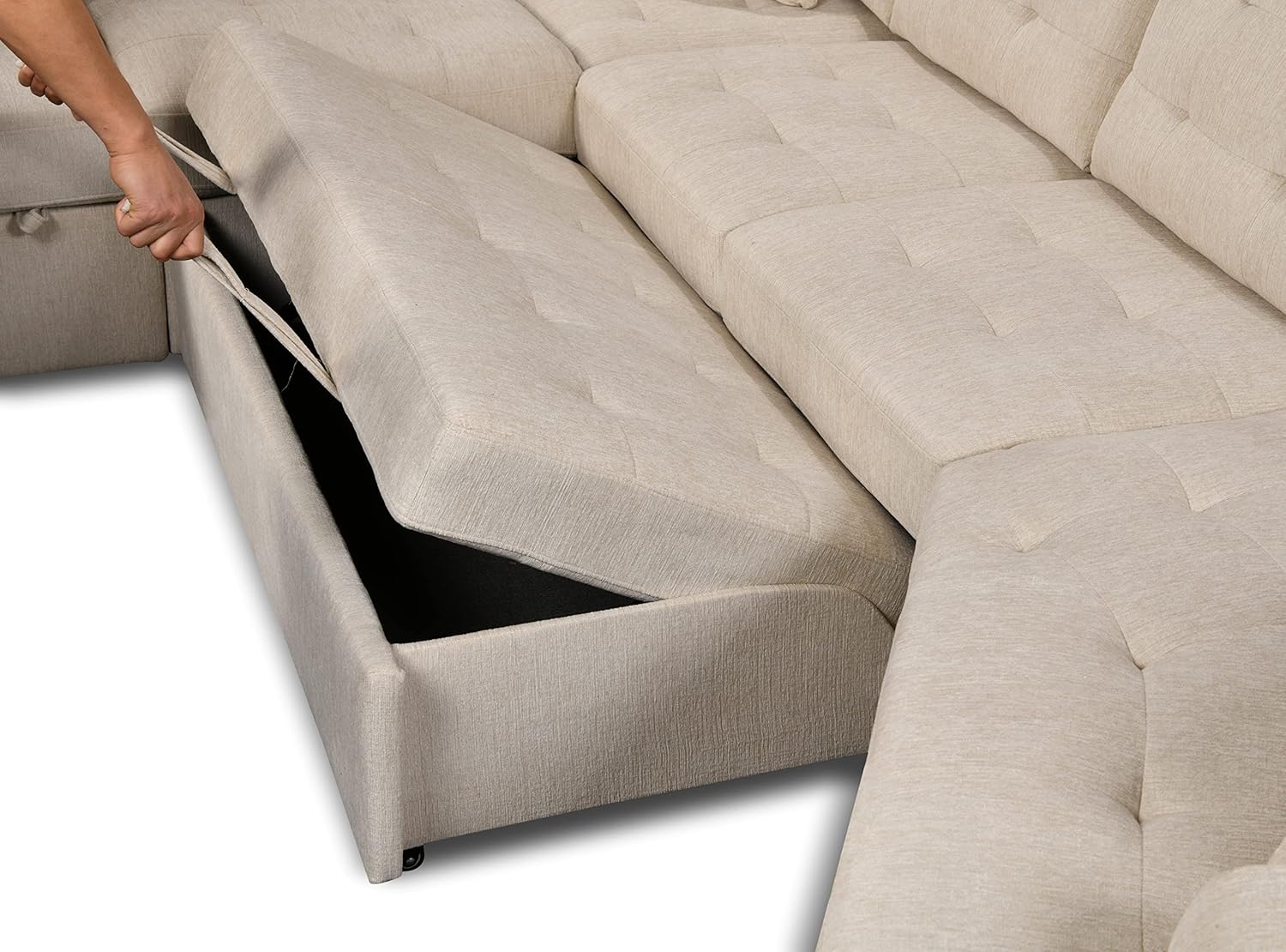 FANYE Cama y tumbona seccionales en forma de U Coner de 149 pulgadas, cama y diván seccional, sofá tapizado de felpilla de 7 plazas, sofá y sofá