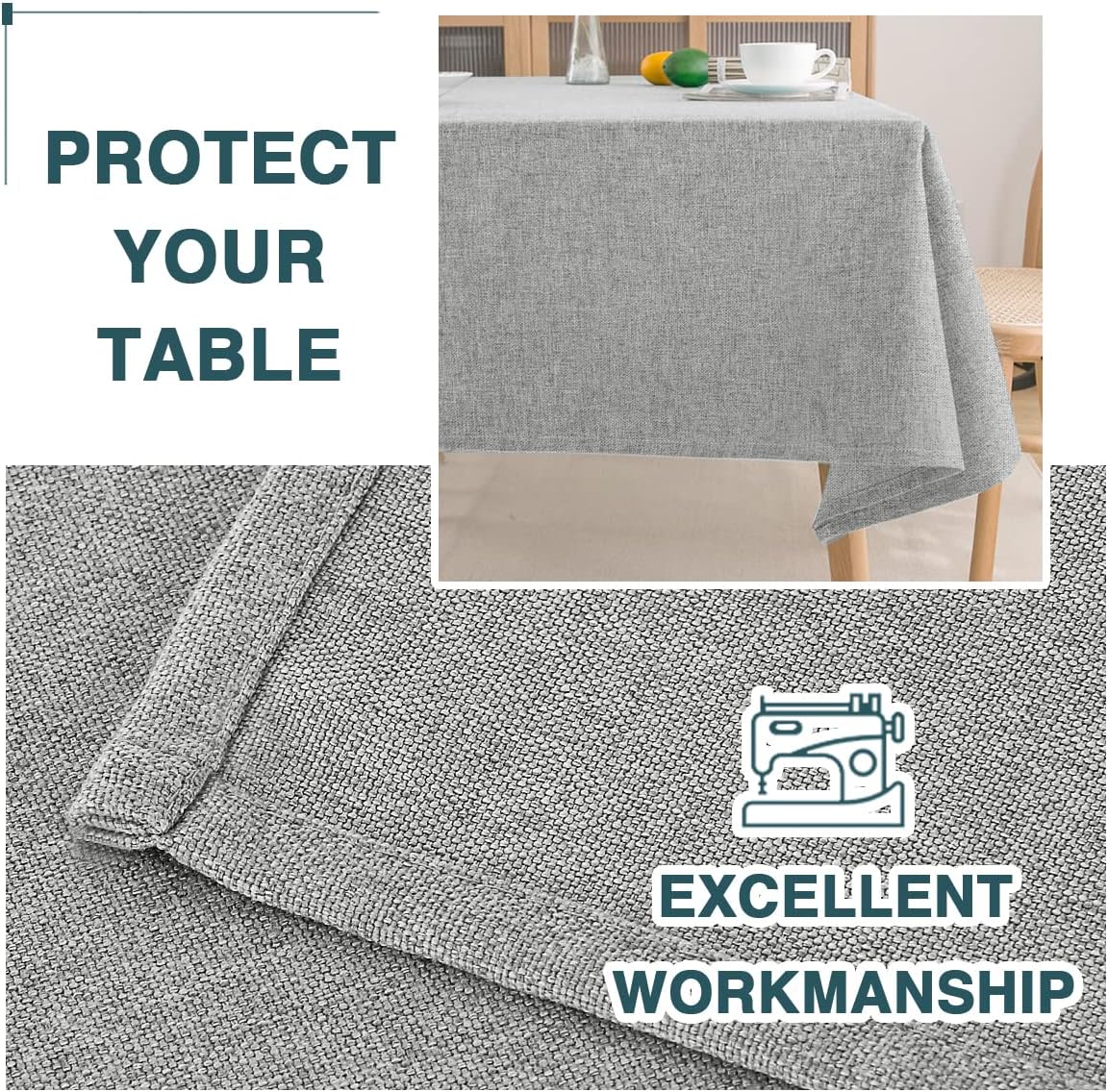 FantasDecor Mantel rectangular con textura de lino, impermeable, a prueba de derrames, sin arrugas, rectangular, para comedor y uso al aire libre,