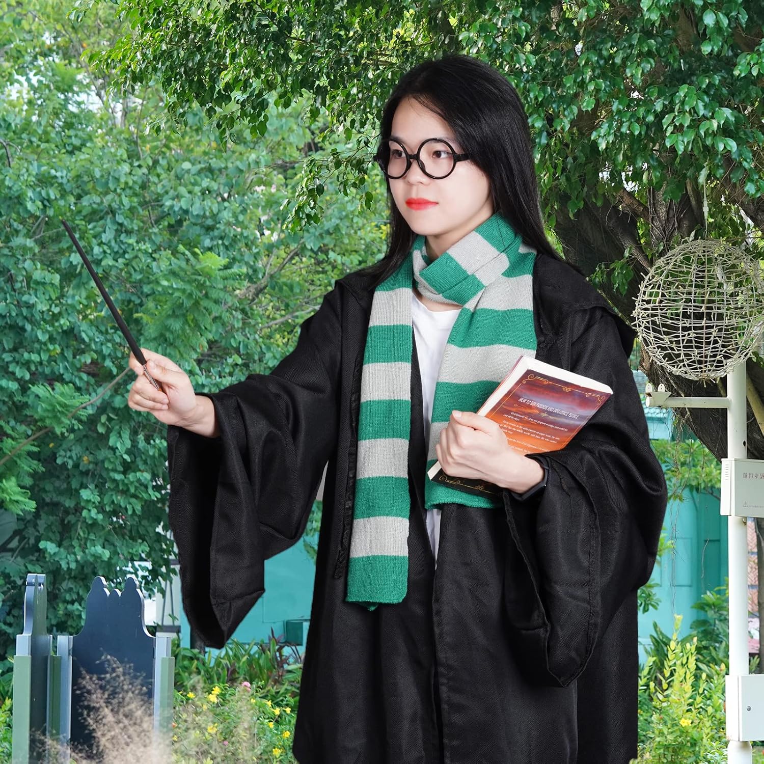 Gafas de mago y bufanda de punto a rayas, accesorios de disfraces de cosplay para Halloween, fiesta temática de cumpleaños
