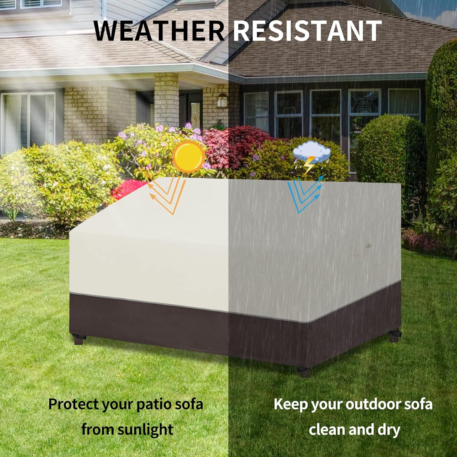 Easy-Going Funda para sofá de patio, resistente a los rayos UV, para sofá para exteriores, bicolor, para patio, banco de 3 plazas, impermeable, con