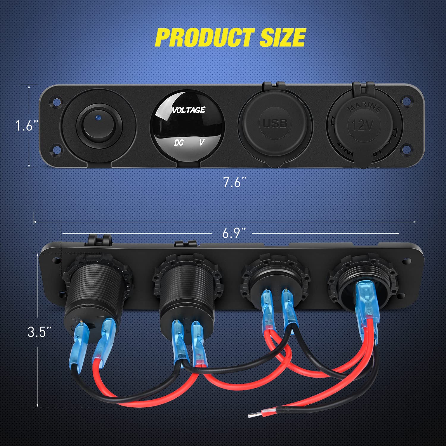 Nilight Panel de enchufe de cargador de encendidoapagado 4 en 1, PD tipo C y QC 3.0, toma de corriente USB, voltímetro LED, encendedor de