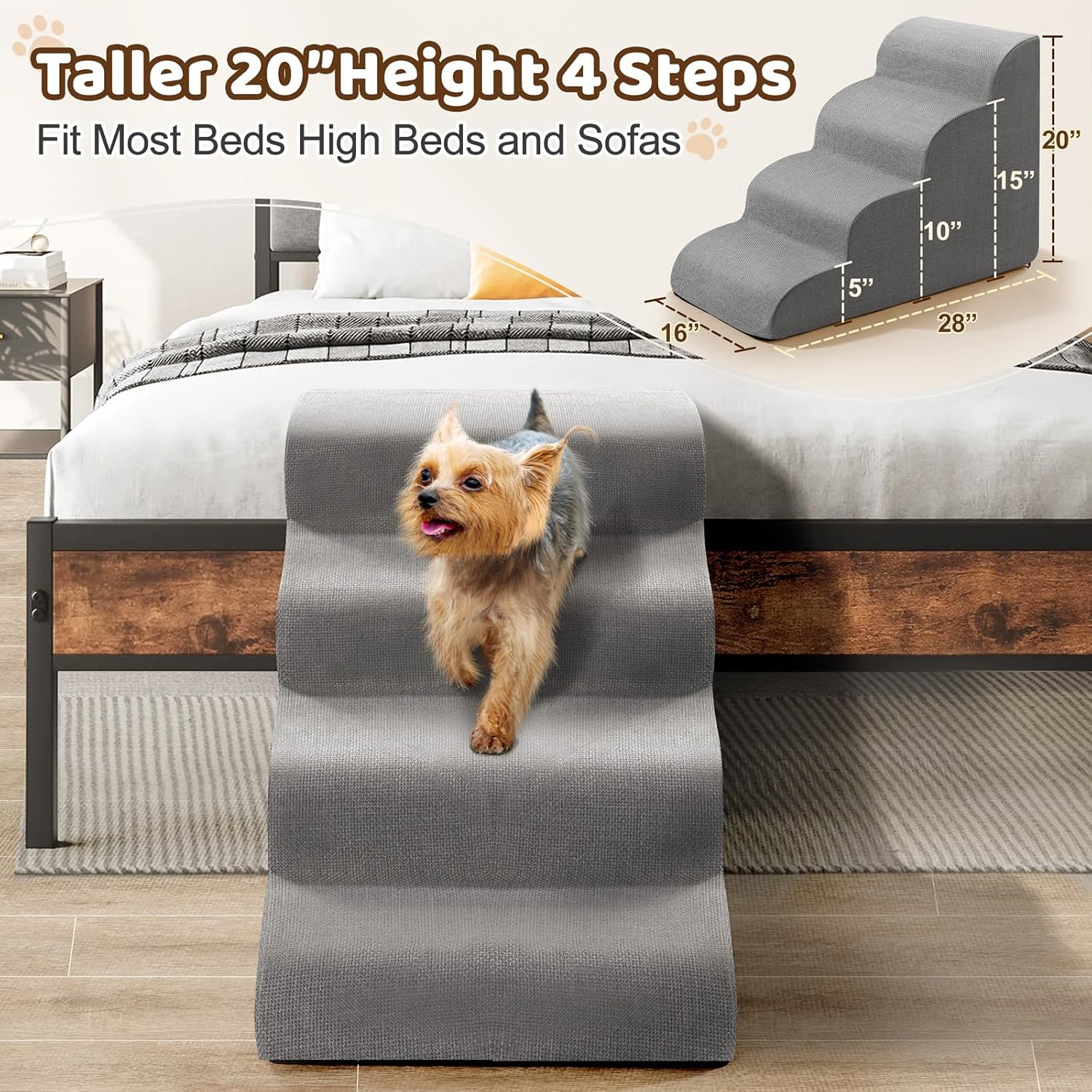 Gimars Escaleras más altas para perros Samll para cama de 20 pulgadas de alto, escalones para perros de 4 escalones para sofá cama alta, sofá de