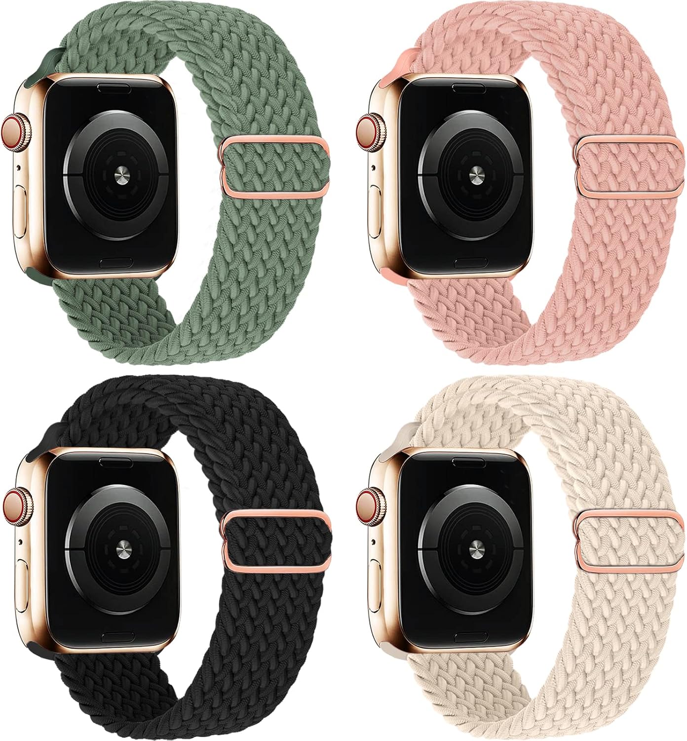 Paquete de 4 correas trenzadas Solo Loop compatibles con Apple Watch de 1.929 in 1.772 in 1.732 in 1.654 in para mujeres y hombres, correas