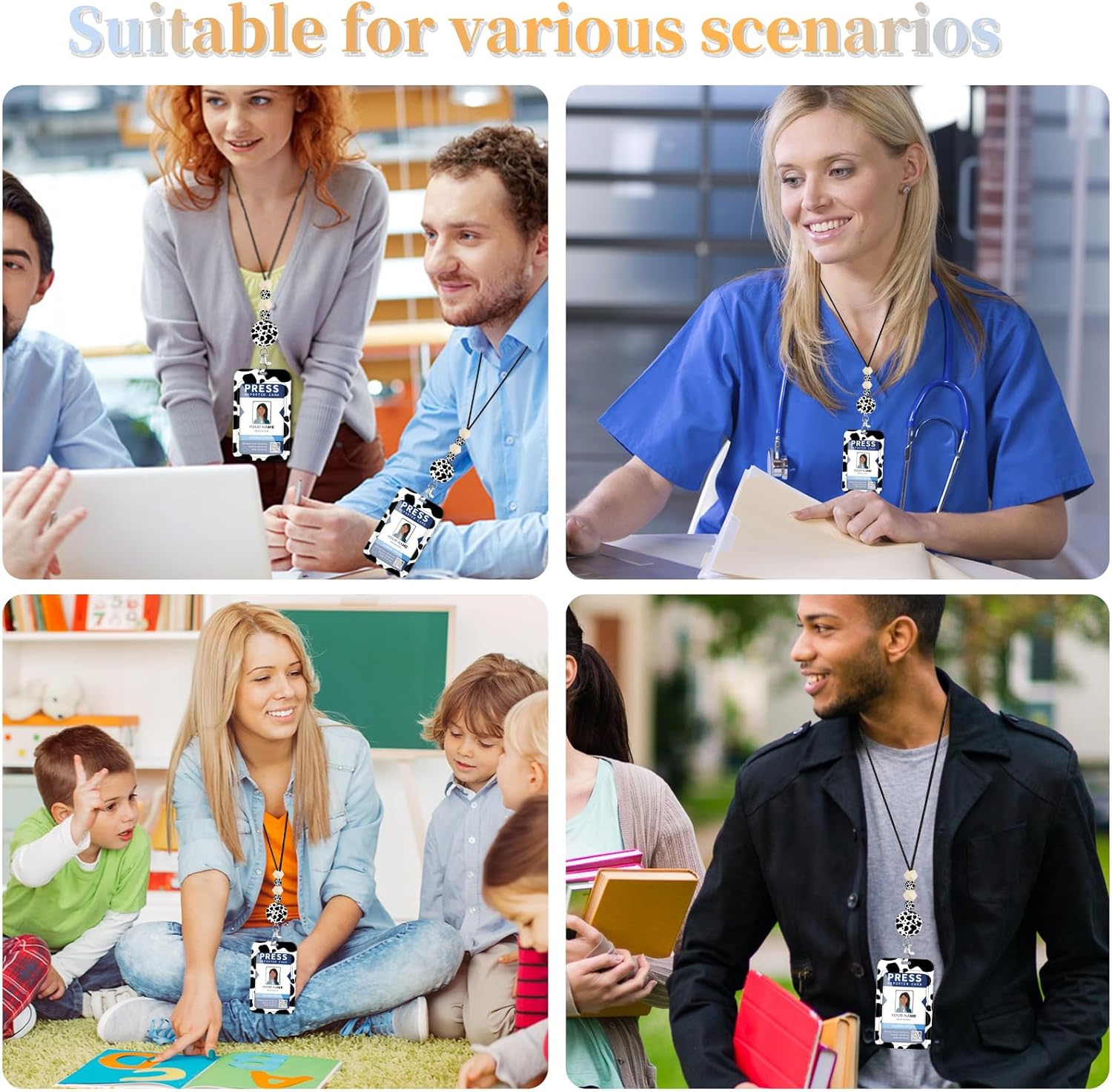 Toykee Cordón para profesor para tarjeta de identificación, para hombres y mujeres, con cuentas, cordón para el cuello, soporte para insignias de