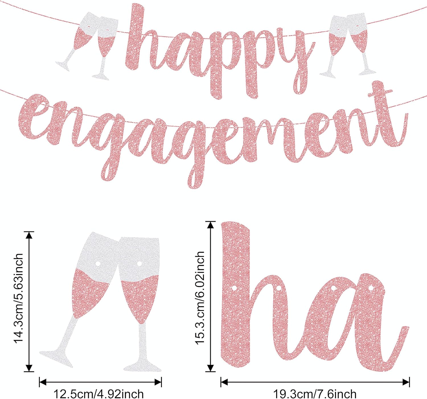 Cartel de compromiso feliz con purpurina de oro rosa, ideal para decoraciones de bodas y fiestas de compromiso, despedidas de soltera y celebrar a