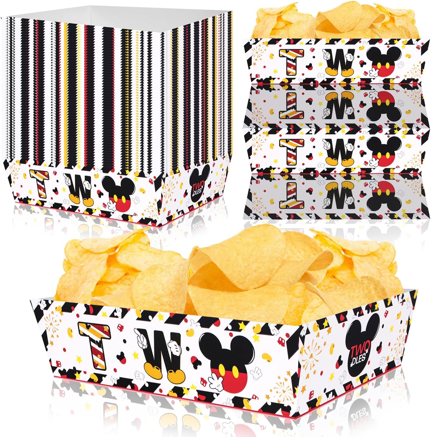 Suministros para fiesta de cumpleaños de ratón, 50 unidades, decoraciones de cumpleaños de niños y ratones, bandeja de papel grande para alimentos,