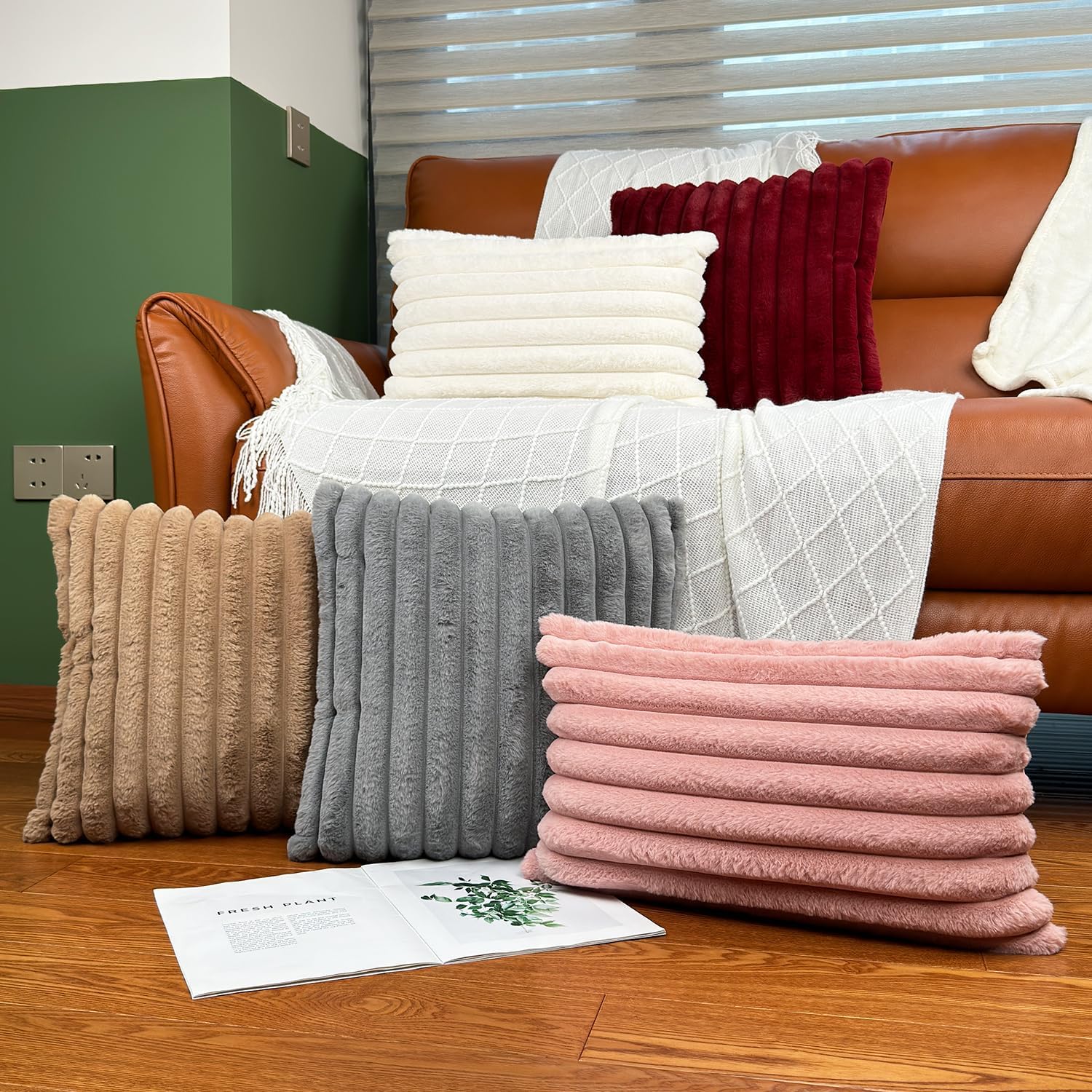Juego de 2 fundas de almohada de 12 x 20 pulgadas, fundas decorativas de piel sintética para cama, funda de almohada suave y esponjosa con respaldo