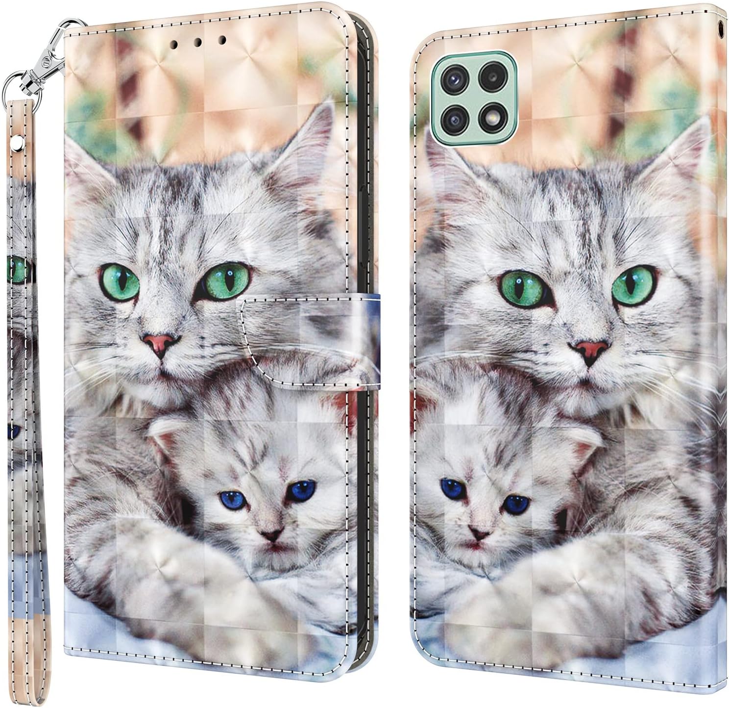 ALILANG Funda de teléfono para Samsung Galaxy A22 5G, soporte magnético con tapa de piel sintética con tarjetero protector a prueba de golpes para