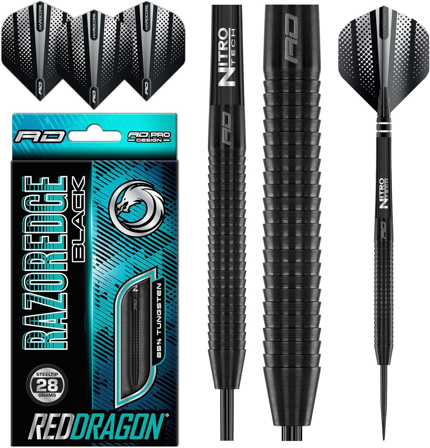 RED DRAGON Razor Edge Black – Dardos de tungsteno de 0.71 oz, 0.78 oz, 0.81 oz, 0.85 oz, 0.92 oz, 0.99 oz o 0.71 oz Softip tungsteno con vuelos y