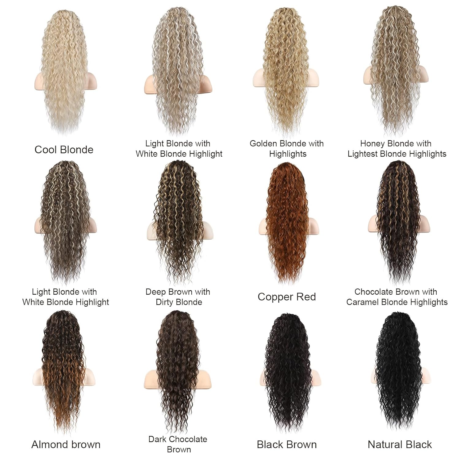 FLUFYMOOZ Extensión de cola de caballo, 22 pulgadas, estilo bohemio, con cordón, extensiones de cabello para mujer, cola de caballo larga y rizada,