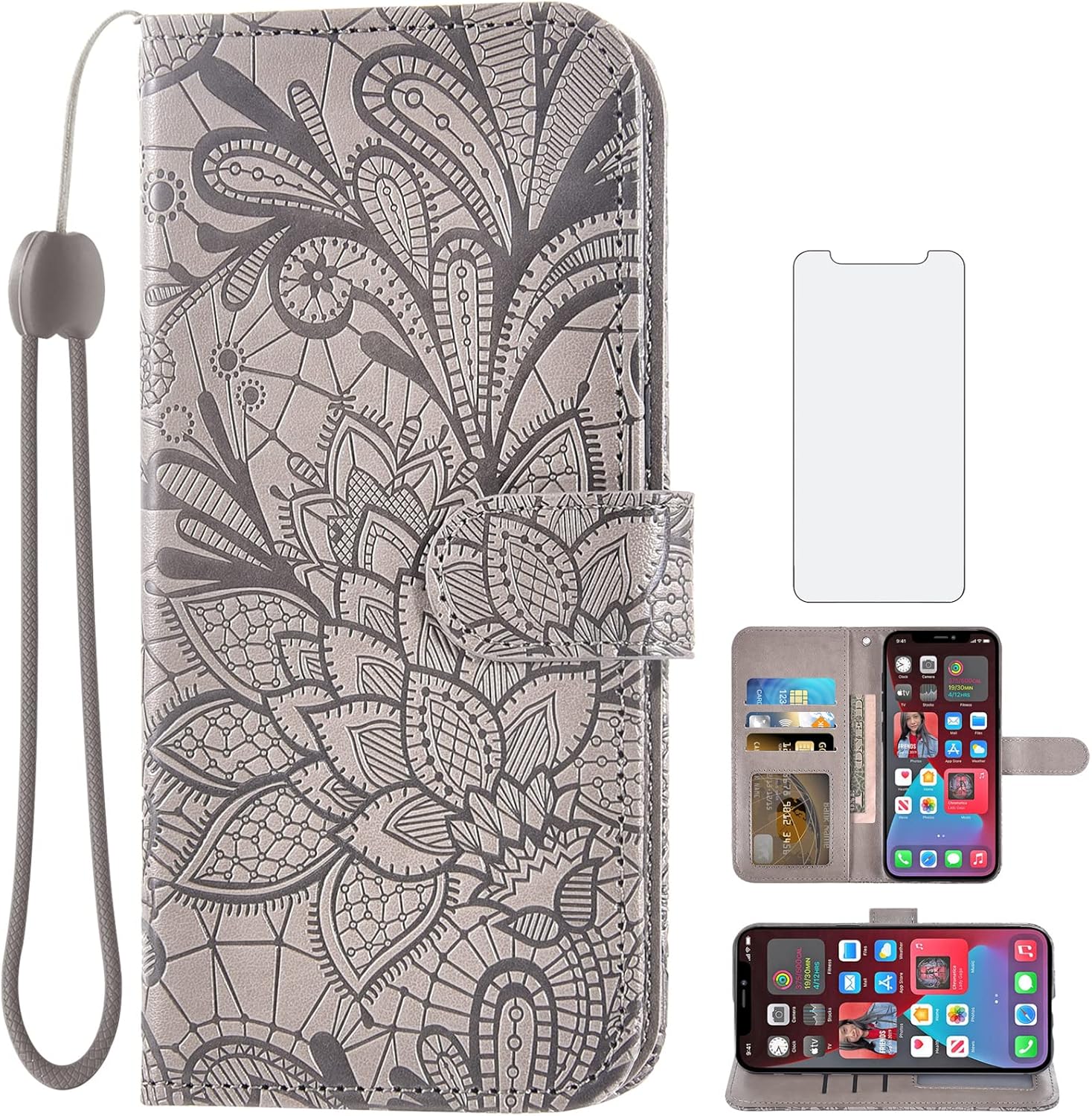 Asuwish Funda de teléfono para iPhone XR 6.1 con protector de pantalla de vidrio templado y ranura para tarjetero, función atril, cartera de encaje
