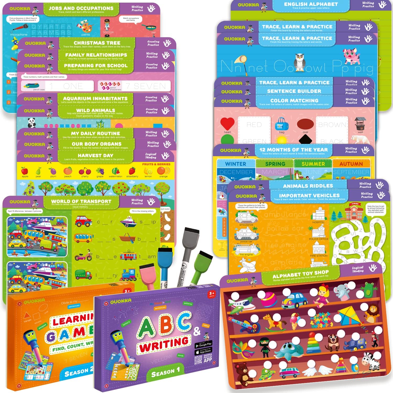 Juego de 2 libros ocupados para práctica de escritura a mano para niños  Aprende a escribir para niños pequeños de 3, 4, 5 años, 24 tareas, 4