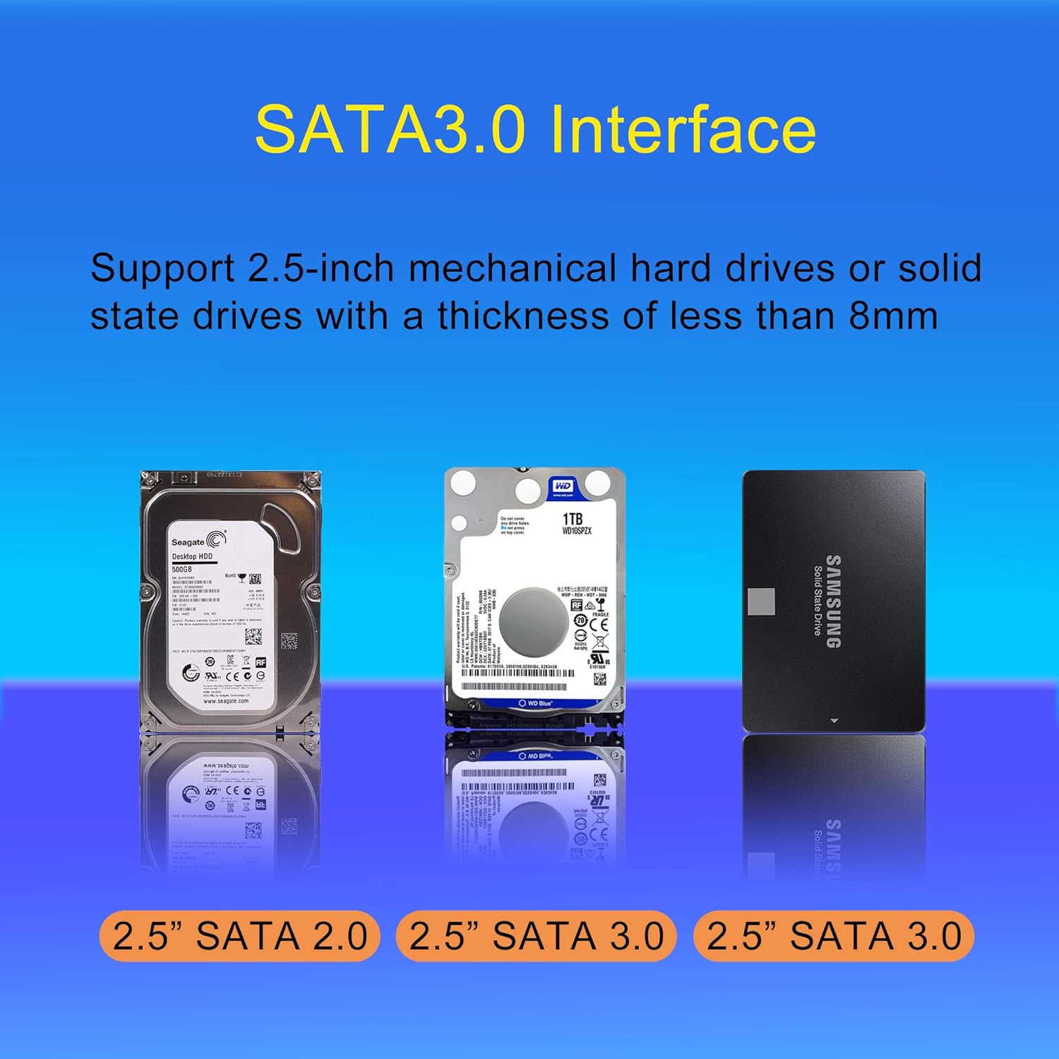 Bandeja de disco duro SATA de 2 unidad de disco duro SSD, bandeja universal de 0.374 in y 2,5 pulgadas para disco duro SATA-III y disco duro SSD,
