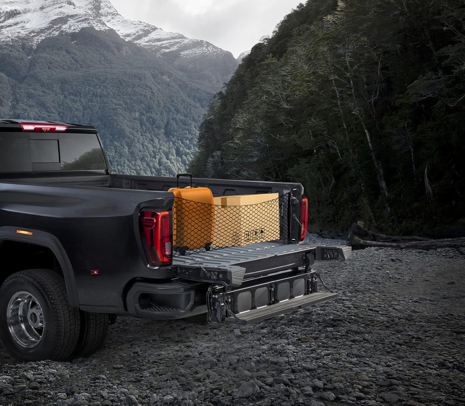 Red de carga para cama de camioneta, organizador de red de malla elástica con 4 ganchos, compatible con Ford F150, GMC, organizador de carga de