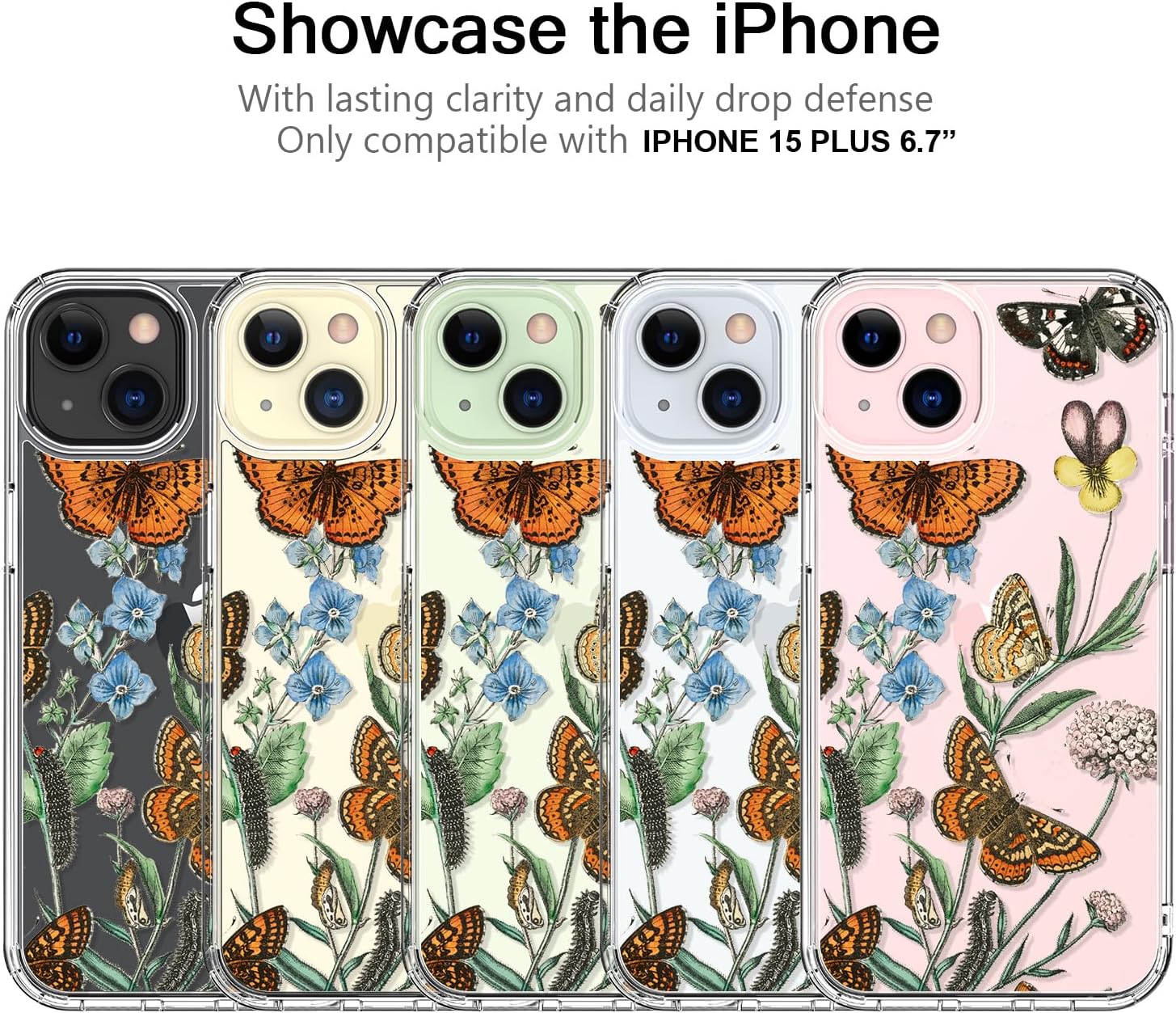 bicol Funda compatible con iPhone 15 Plus, transparente con diseños de moda para niñas y mujeres, ajuste delgado, a prueba de golpes, funda
