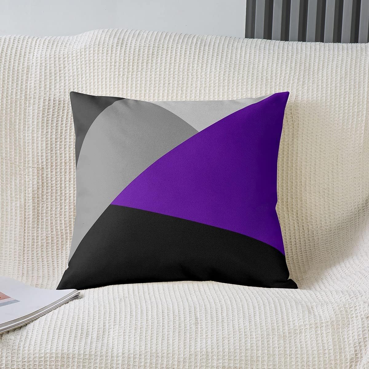 Erosebridal Juego de 2 fundas de cojín geométricas de retazos para mujer, color morado, negro, gris, gris, 18 x 18, fundas de almohada geométricas