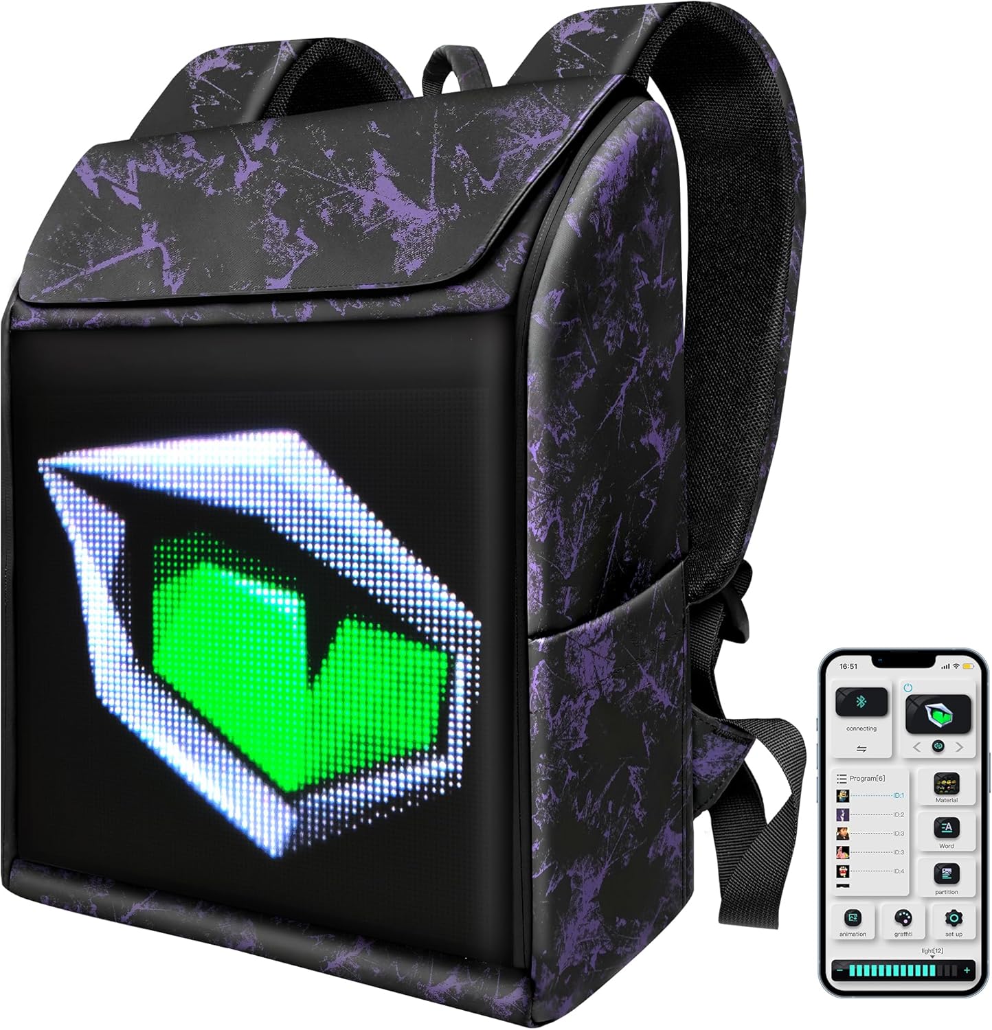 Mochila LED, mochila impermeable para motocicleta, pantalla diseñable, regalo de cumpleaños para hombres, mochila para laptop de 15.6 pulgadas,