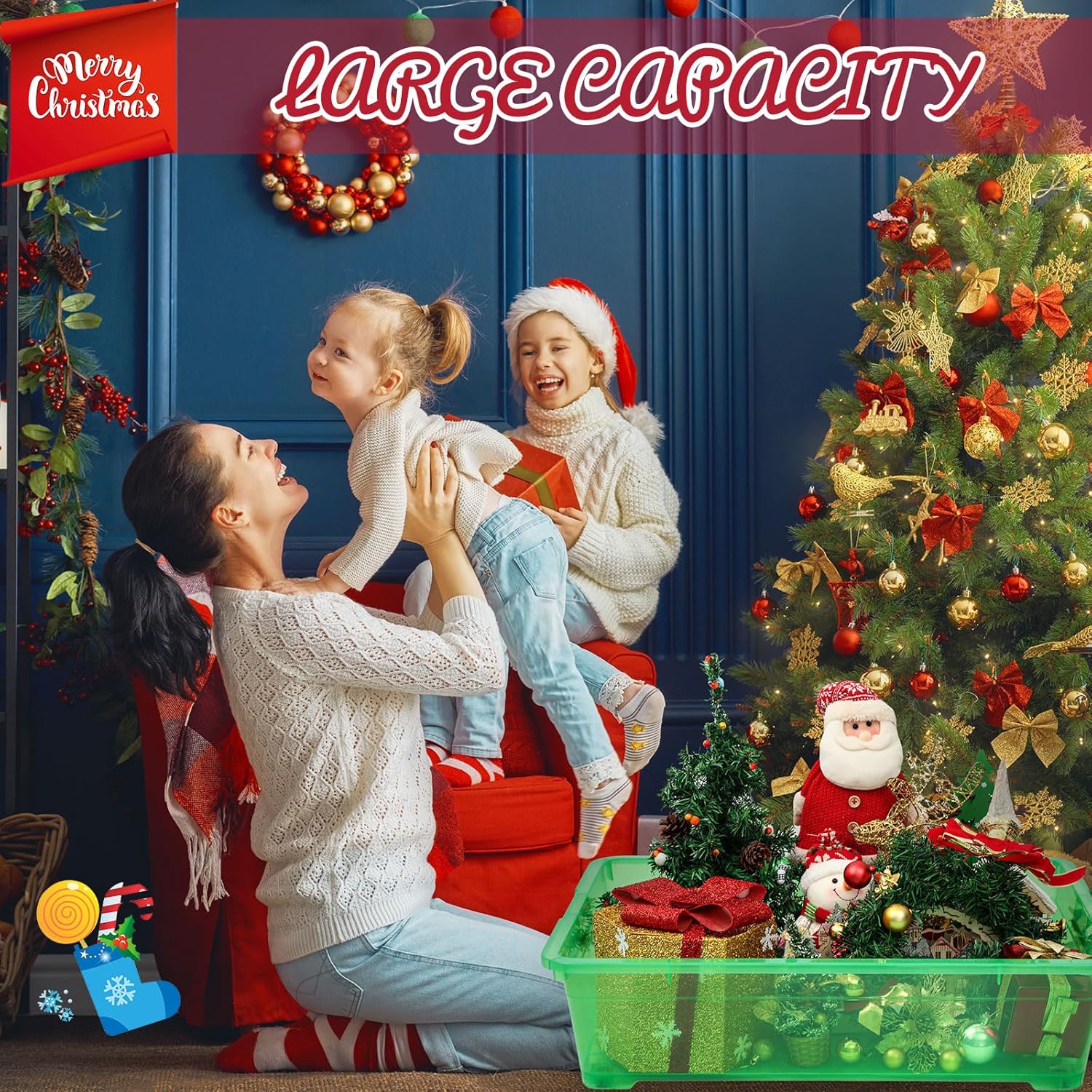 Abbylike Paquete de 2 contenedores de plástico de 53 cuartos de galón para guardar debajo de la cama con tapas, organizador de envoltura de regalos,