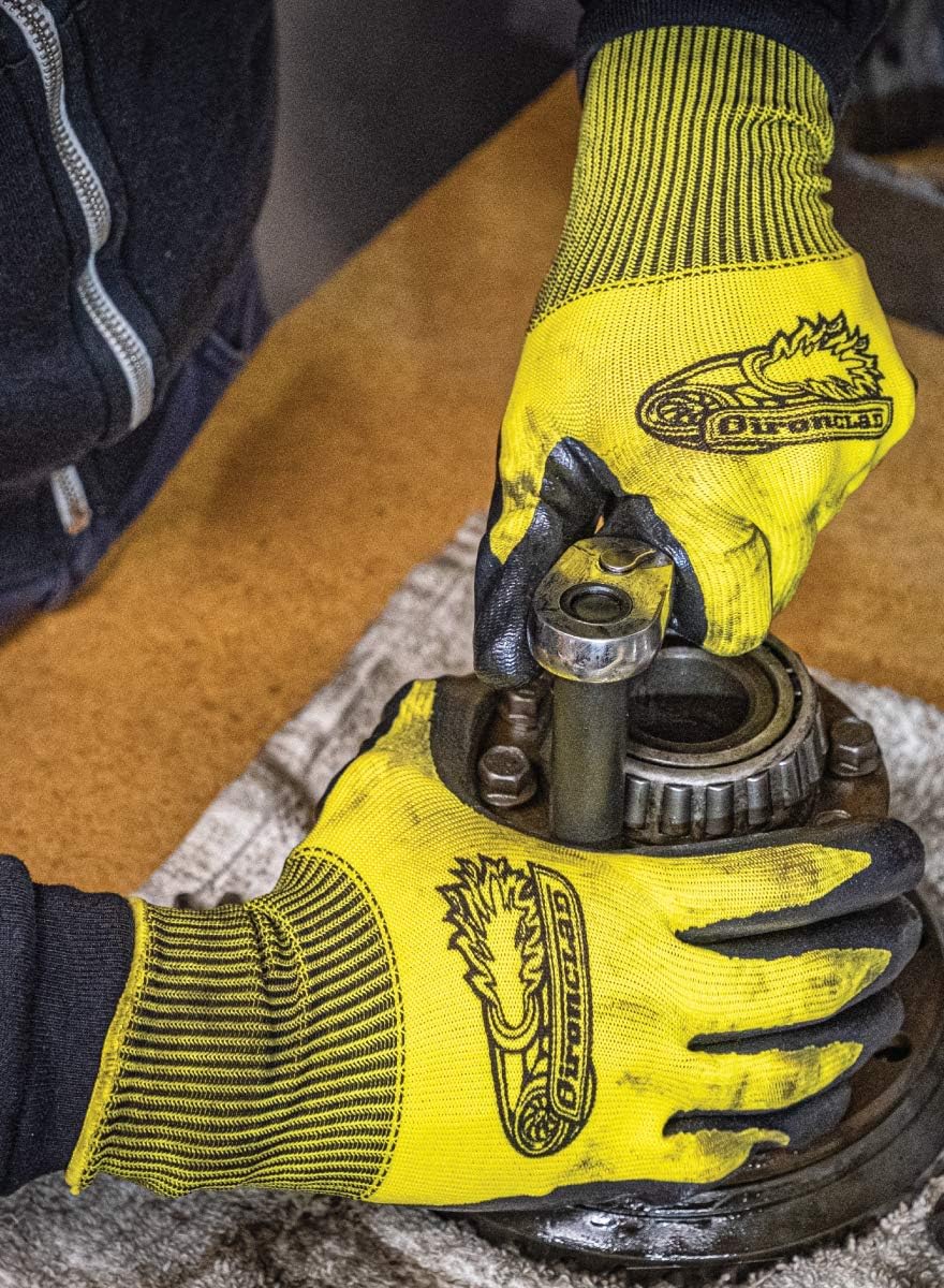 Ironclad OCTANE Turbo – Paquete de diez guantes de trabajo con revestimiento de nitrilo (10 pares), talla L (R-TRB10-04-L) amarillo
