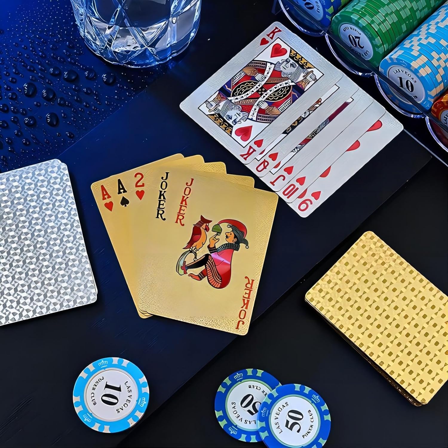 ZZZANA Gold Foil Playing Cards 3 Decks of Cards with Box Plastic Classic Magic Tricks Tool for Luxury Party and Game