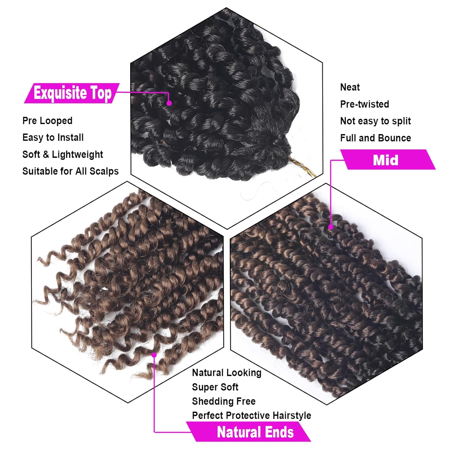 Cabello de estilo Passion Twist ombré de 14 pulgadas, cabello de ganchillo Passion Twist para mujeres negras, trenzas bohemias pretrenzadas de