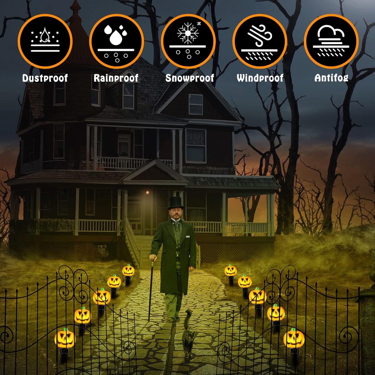 10 piezas de decoraciones de Halloween al aire libre 3D iluminadas con estacas de calabaza iluminadas, calabazas de plástico, luces LED,