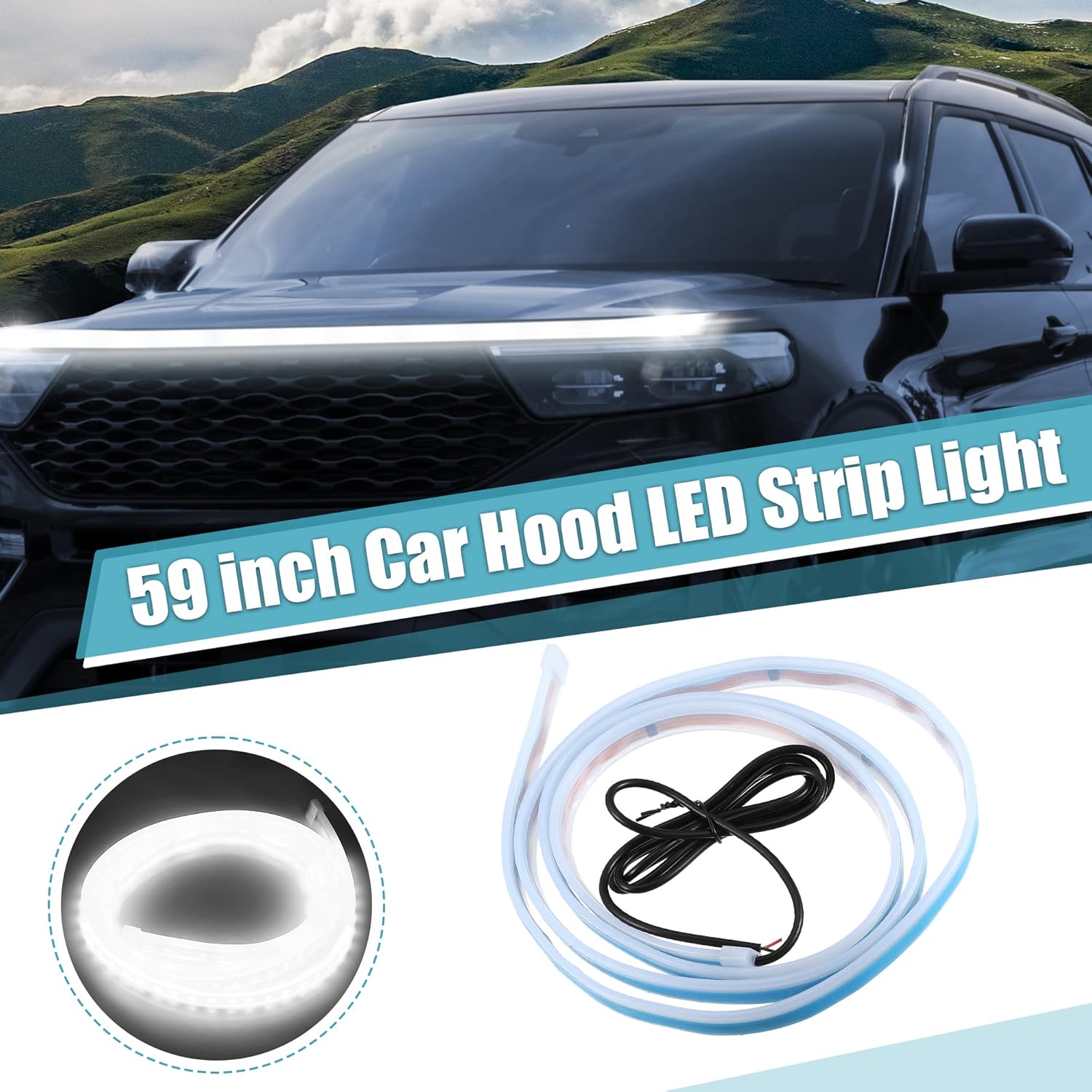 X AUTOHAUX Tira de luz para capó de automóvil de 59 pulgadas, tira de luz LED blanca impermeable para Toyota Corolla RAV4 para Ford F150 F250 para