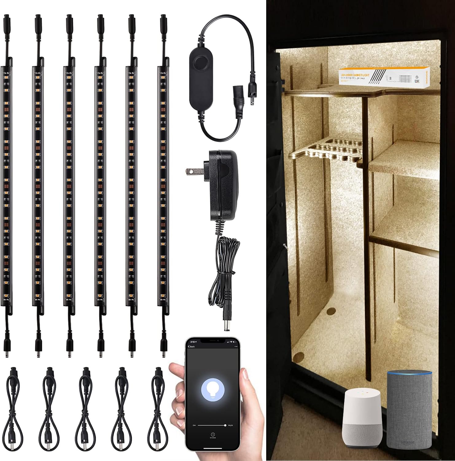 TORCHSTAR Kit de iluminación LED inteligente con control de voz, (6) barras de luz enlazables regulables de 12 pulgadas, compatible con interruptor