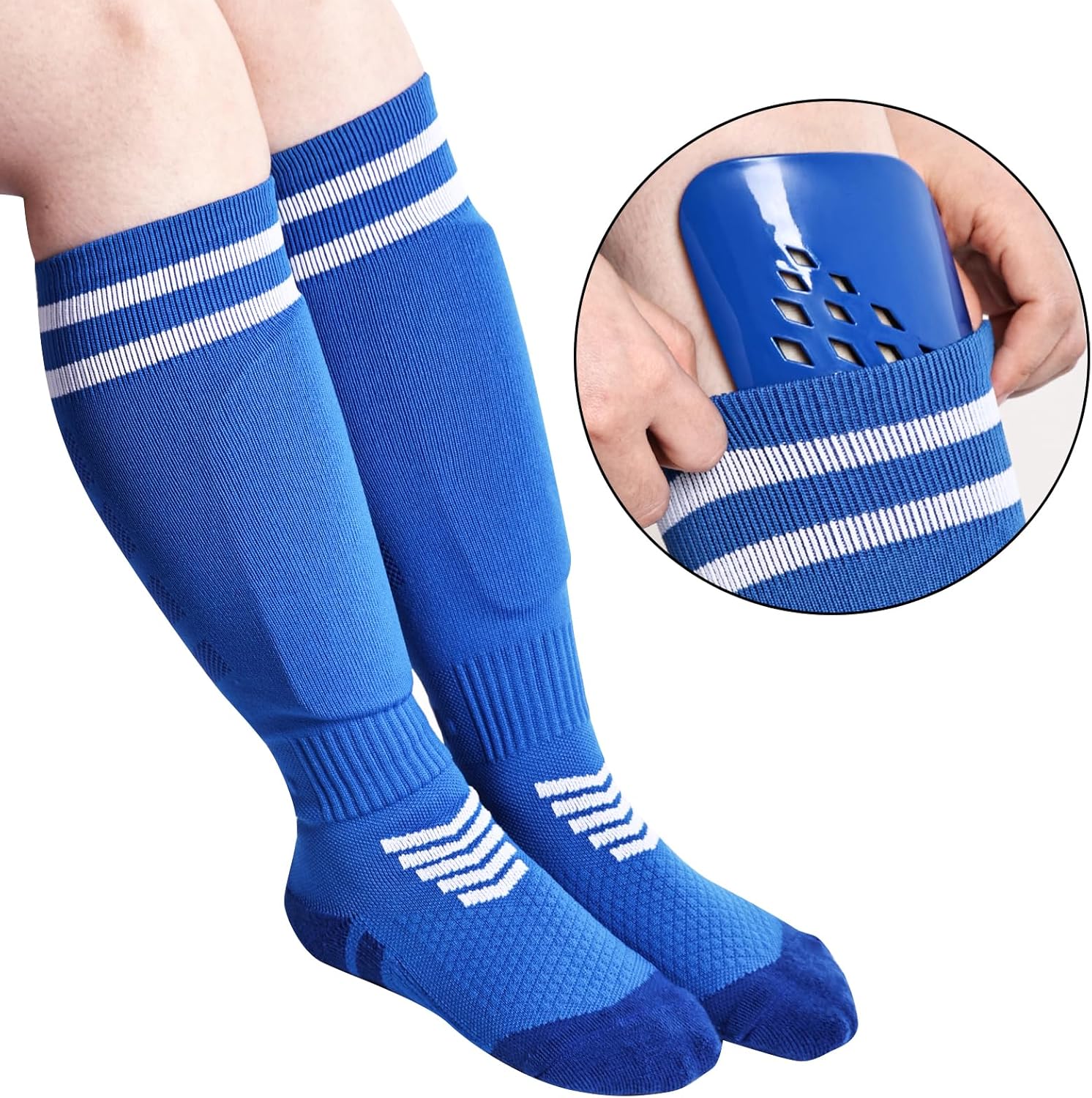 2 pares de espinilleras de fútbol para niños, jóvenes y adultos, espinilleras y calcetines largos de fútbol para niños de 3 a 15 años de edad,