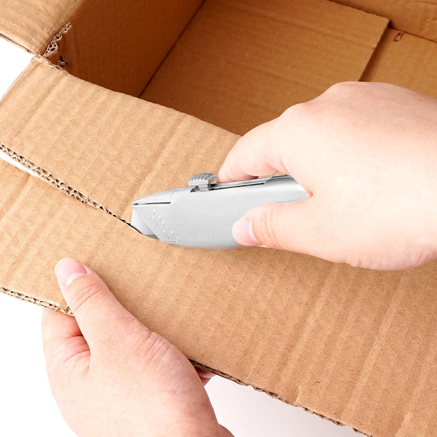 Paquete de 2 cortadores de caja, práctico cuchillo utilitario retráctil, cuchillo ergonómico, cortadores de caja para almacén, oficina, abridor de