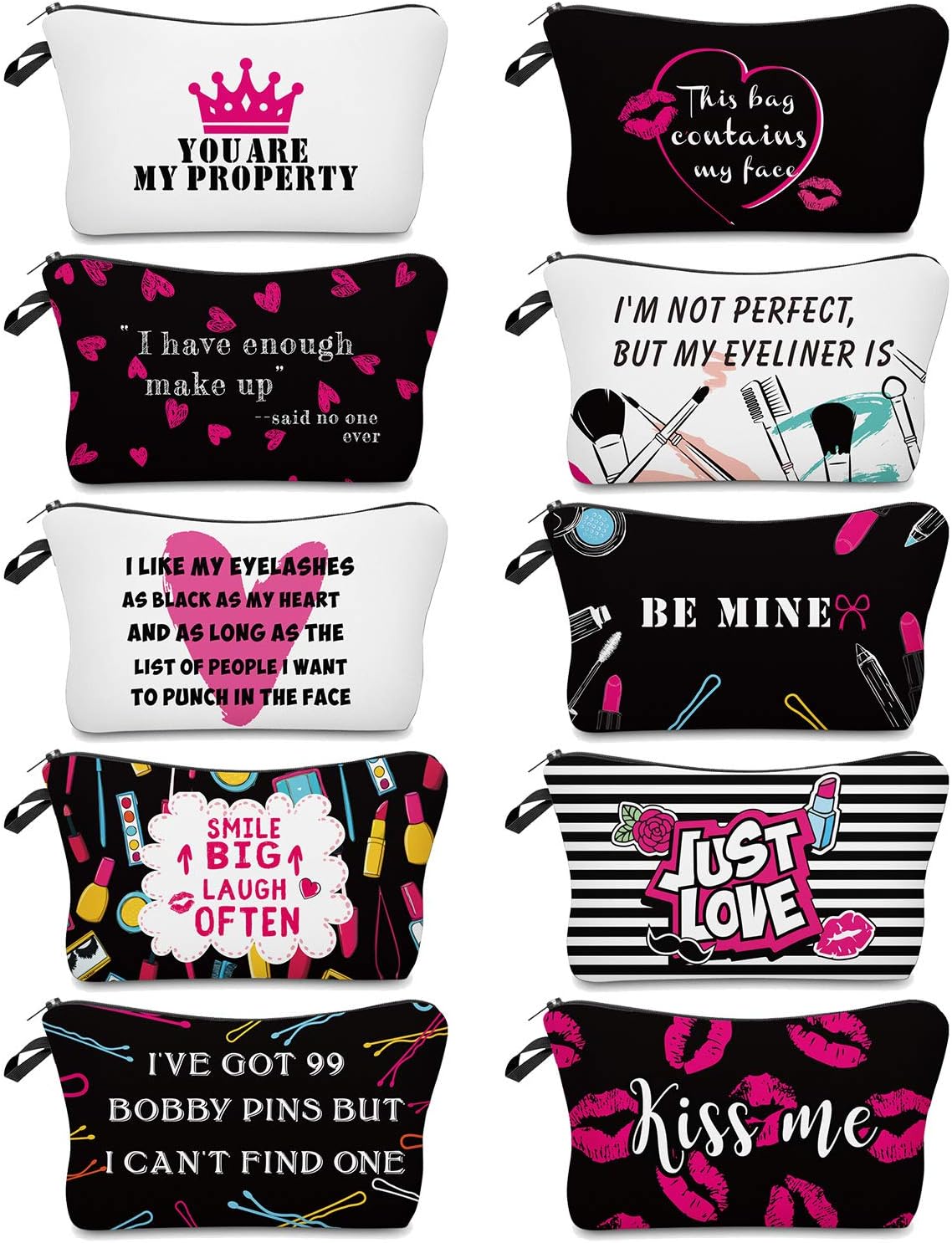 10 bolsas de maquillaje con letras para cosméticos, bolsa de viaje con cremallera, organizador de cosméticos, bolsa de artículos de tocador, bolsa