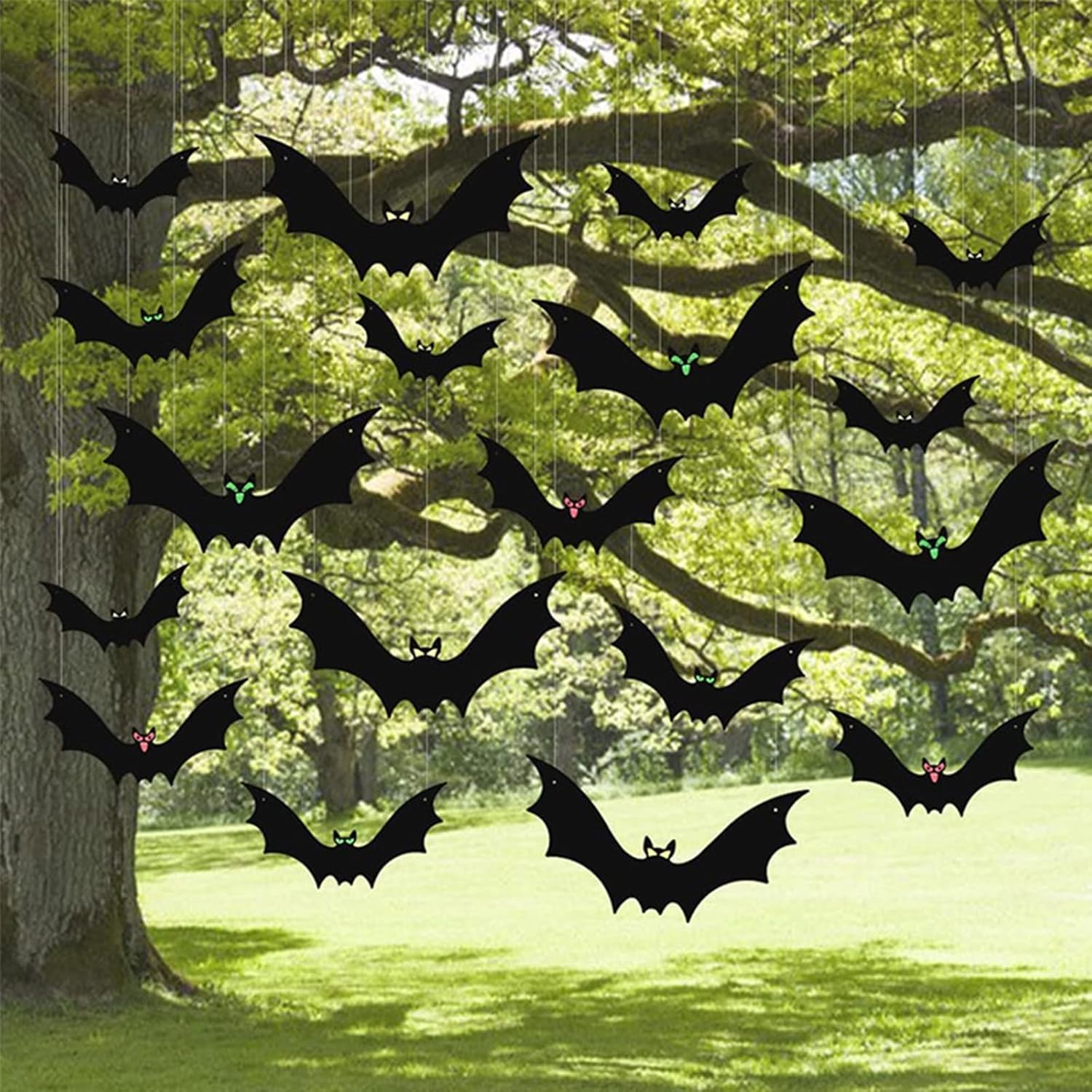Murciélagos colgantes para decoración de Halloween, 3D para exteriores, murciélagos de plástico voladores grandes, decoración al aire libre, 3
