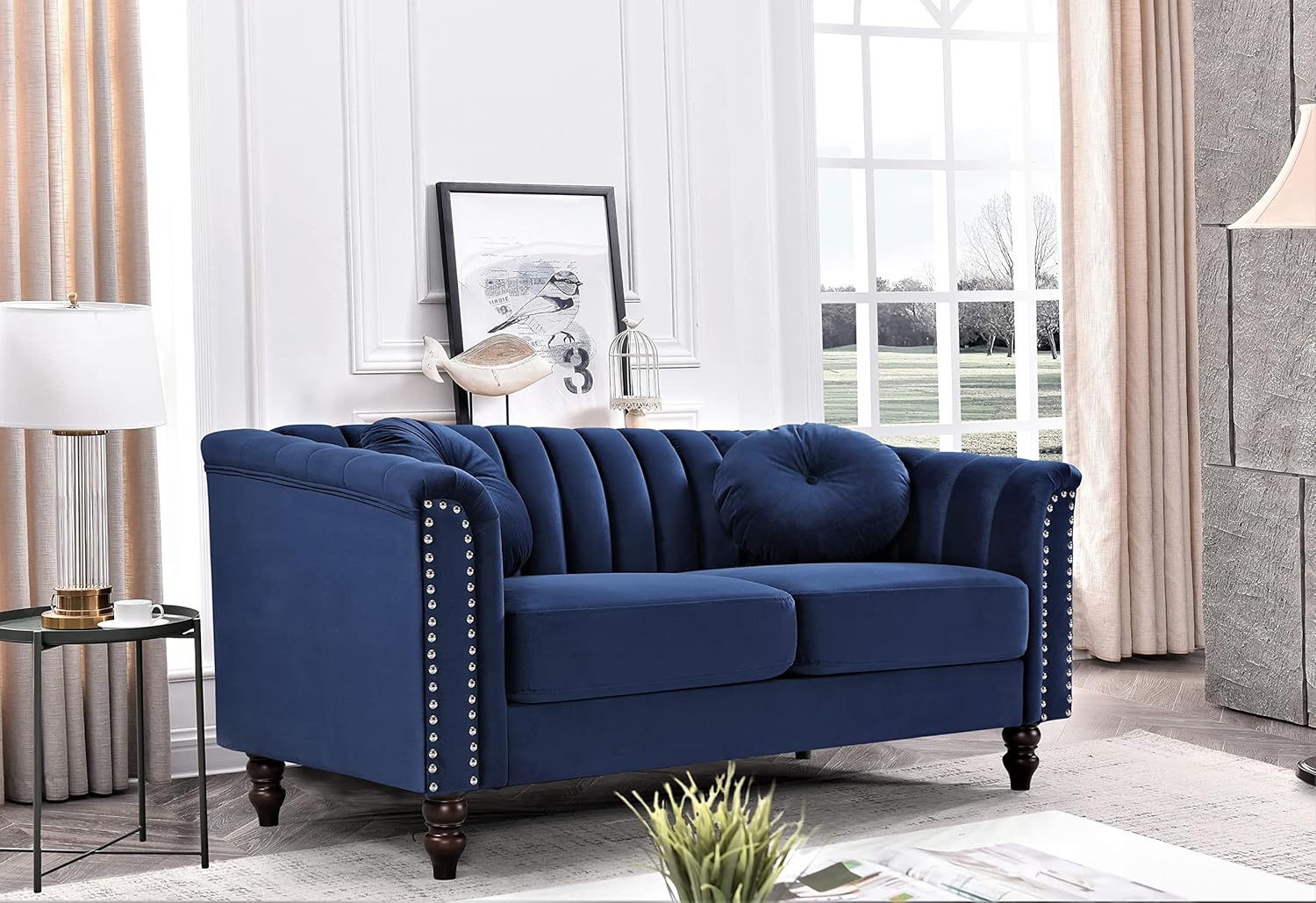 US Pride Furniture Sofá biplaza de terciopelo moderno de mediados de siglo de 61 pulgadas, sofá de 2 plazas inspirado en Chesterfield para sala de