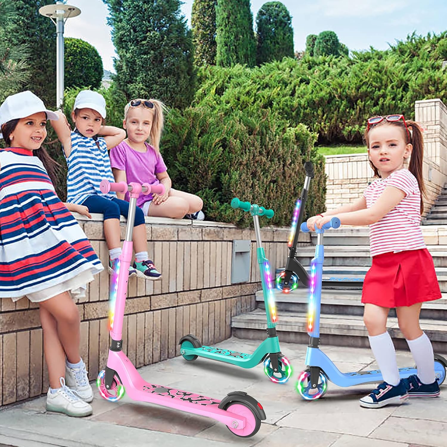 Patineta eléctrica para niños de 6 a 12 años con scooters plegables con luz de 3 a 5 años, scooter de patada para niños pequeñosgrandes con manillar