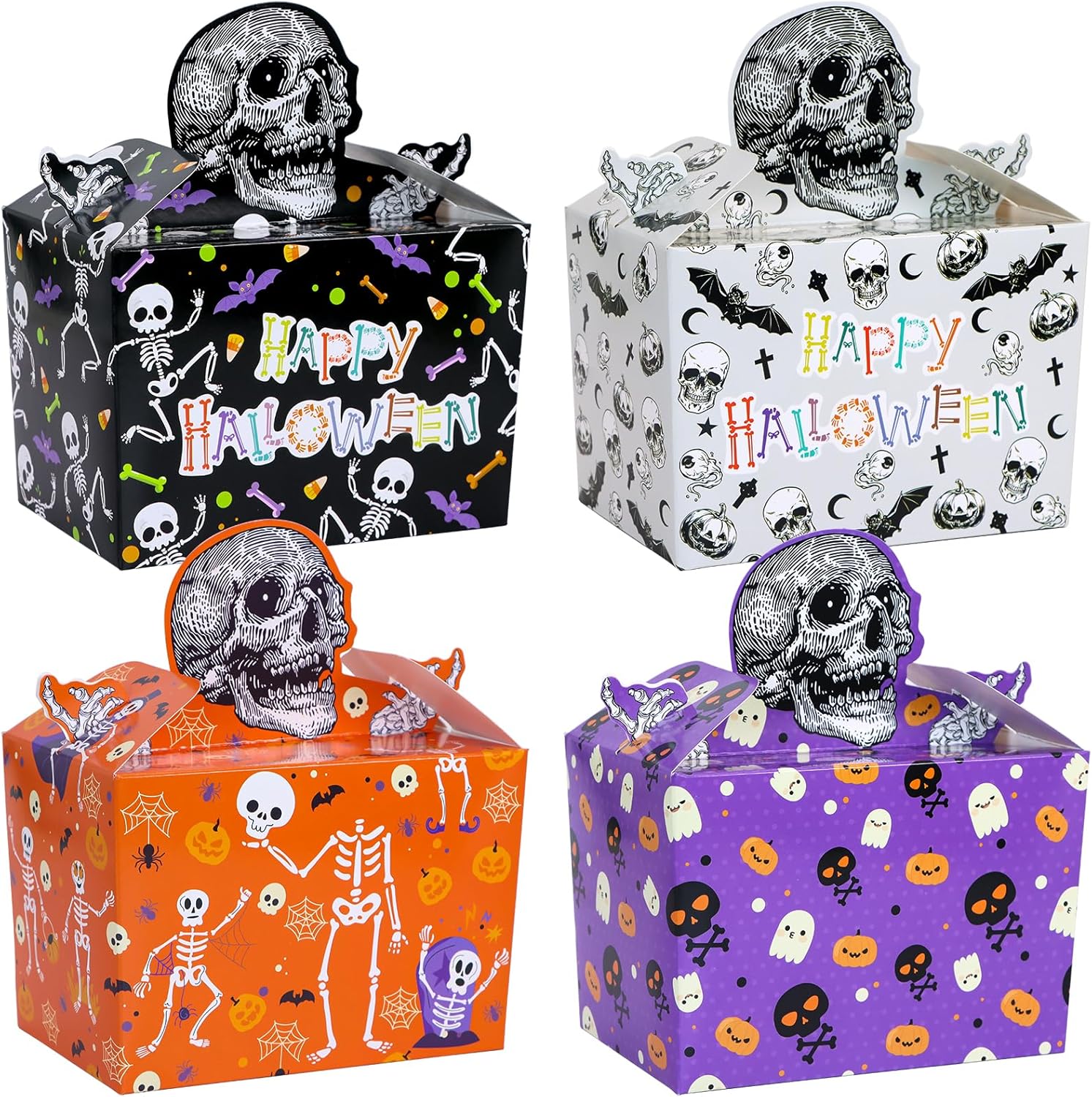 Cajas de regalo de Halloween, 24 cajas de regalo de dulces de calaveras para dulce o truco, cajas de fiesta de Halloween, cajas de esqueleto de