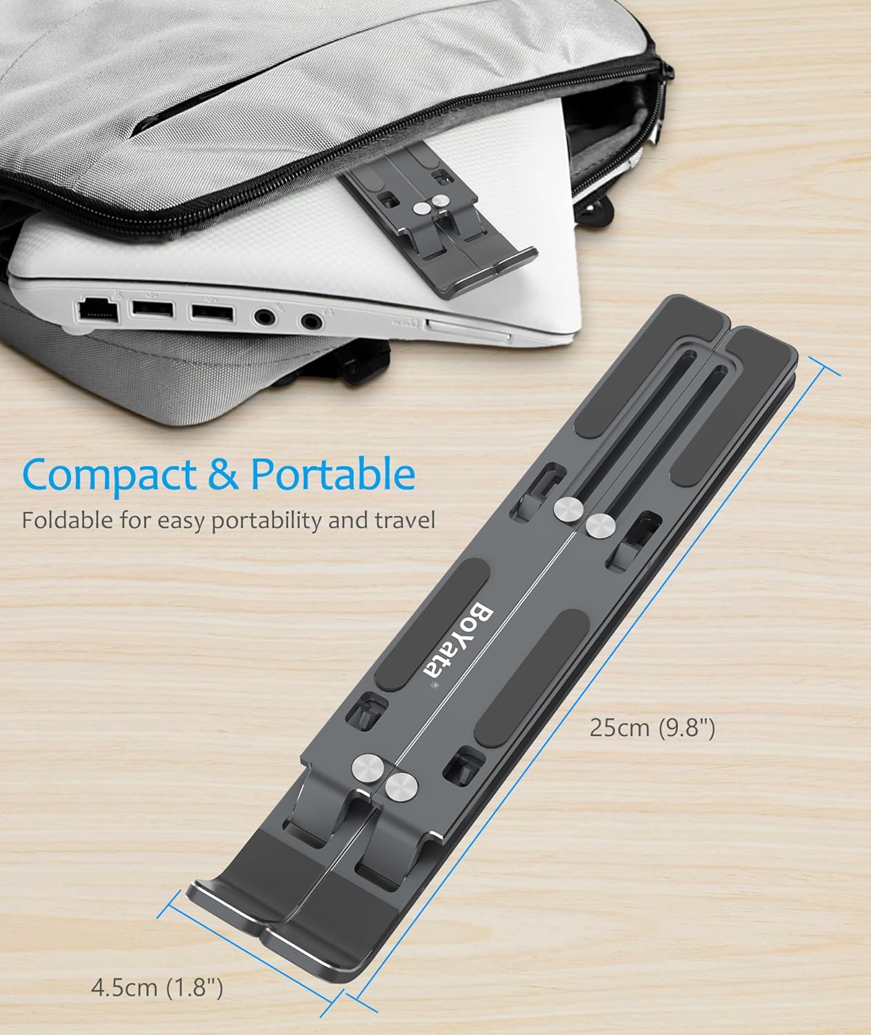 BoYata Soporte para laptop, soporte portátil para computadora de escritorio, elevador plegable de aluminio para laptop con 6 niveles de ajuste de